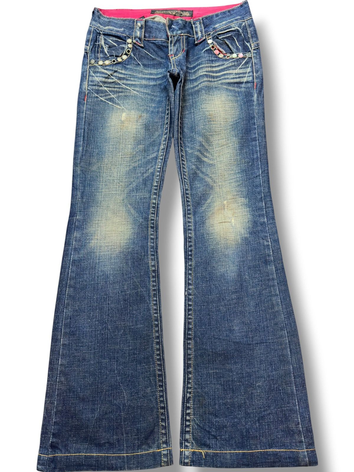 Ed Hardy Vintage Red Pepper Flare Mudwash Distressed Denim Size US 30 / EU 46 - 1 Thumbnail