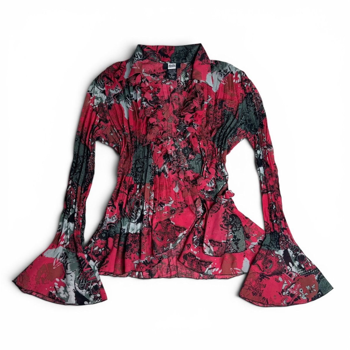 Other Studio 1940 Kimono Tied Wrap Blouse Raspberry Floral Graphic Size M / US 6-8 / IT 42-44 - 9 Thumbnail