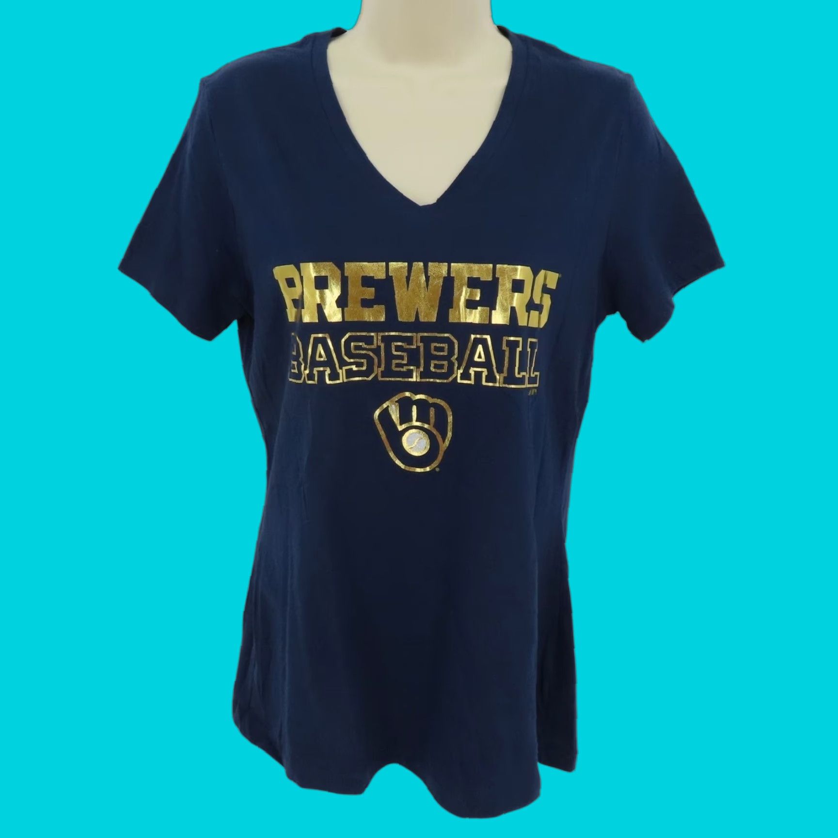 Vintage Majestic Milwaukee Brewers Shirt V-Neck Women S Blue Gold T-Shirt NEW Size S / US 4 / IT 40 - 1 Thumbnail