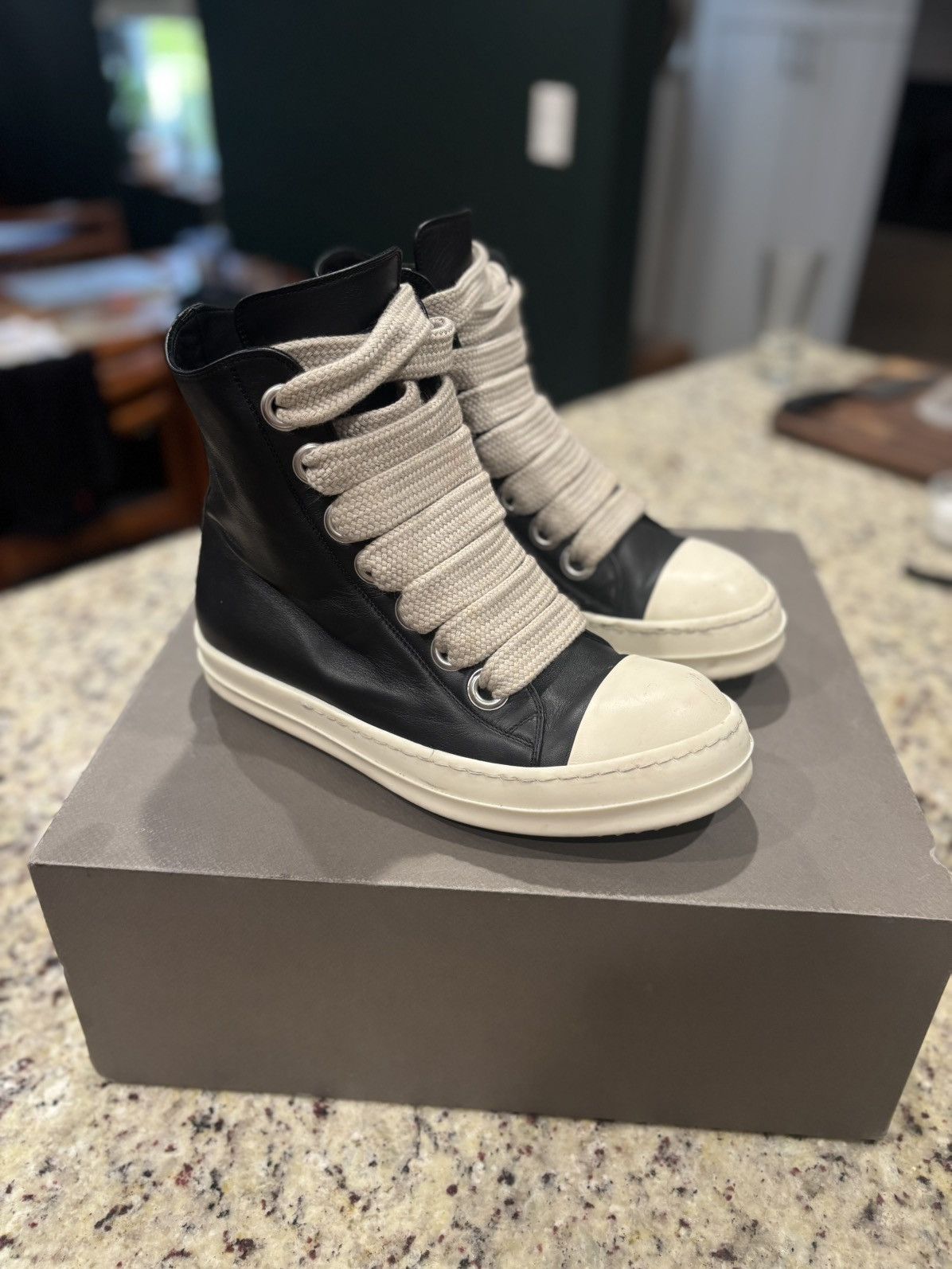 Rick Owens Black and Milk Jumbo Lace Ramones Size US 9 / EU 42 - 1 Thumbnail