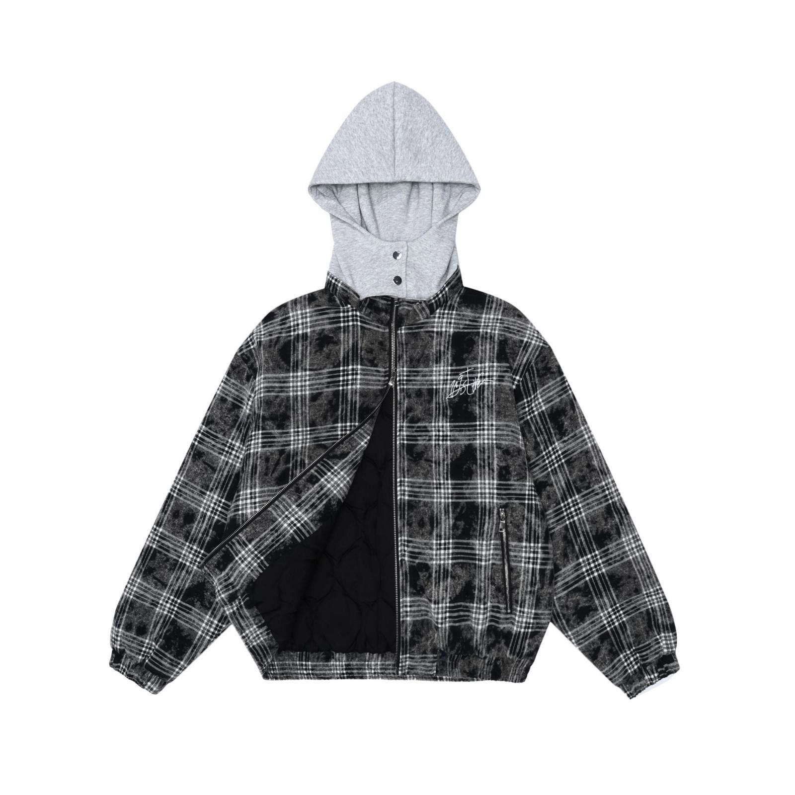 Japanese Brand Black Plaid Hooded Quilted Jacket, Casual Zip-Up Hoodie Size US M / EU 48-50 / 2 - 2 Thumbnail