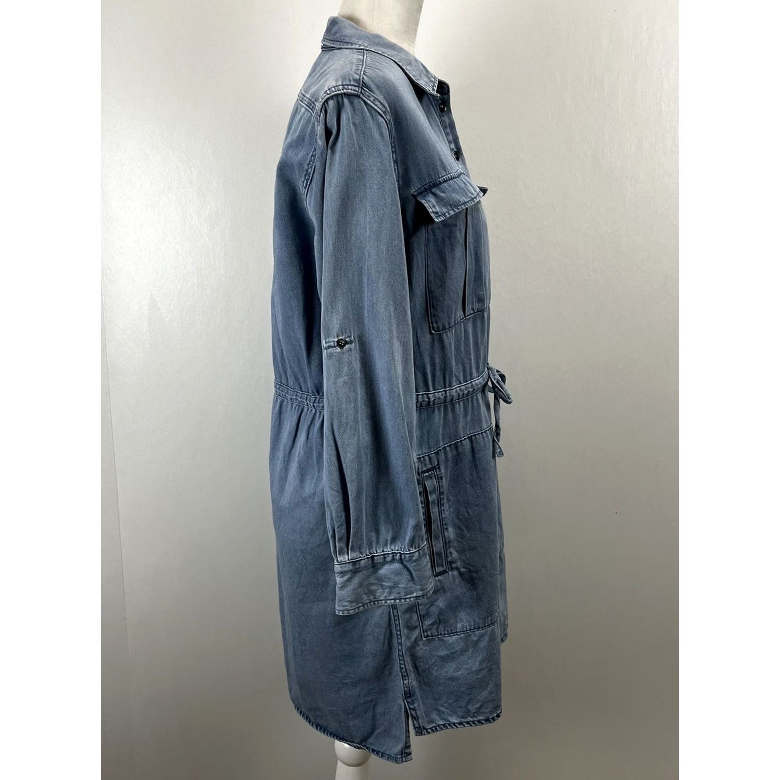 Allsaints AllSaints Millie Denim Shirt Dress Womens M Gathered Waist Short Western Boho Shirt Dress Casual Size M / US 6-8 / IT 42-44 - 4 Thumbnail