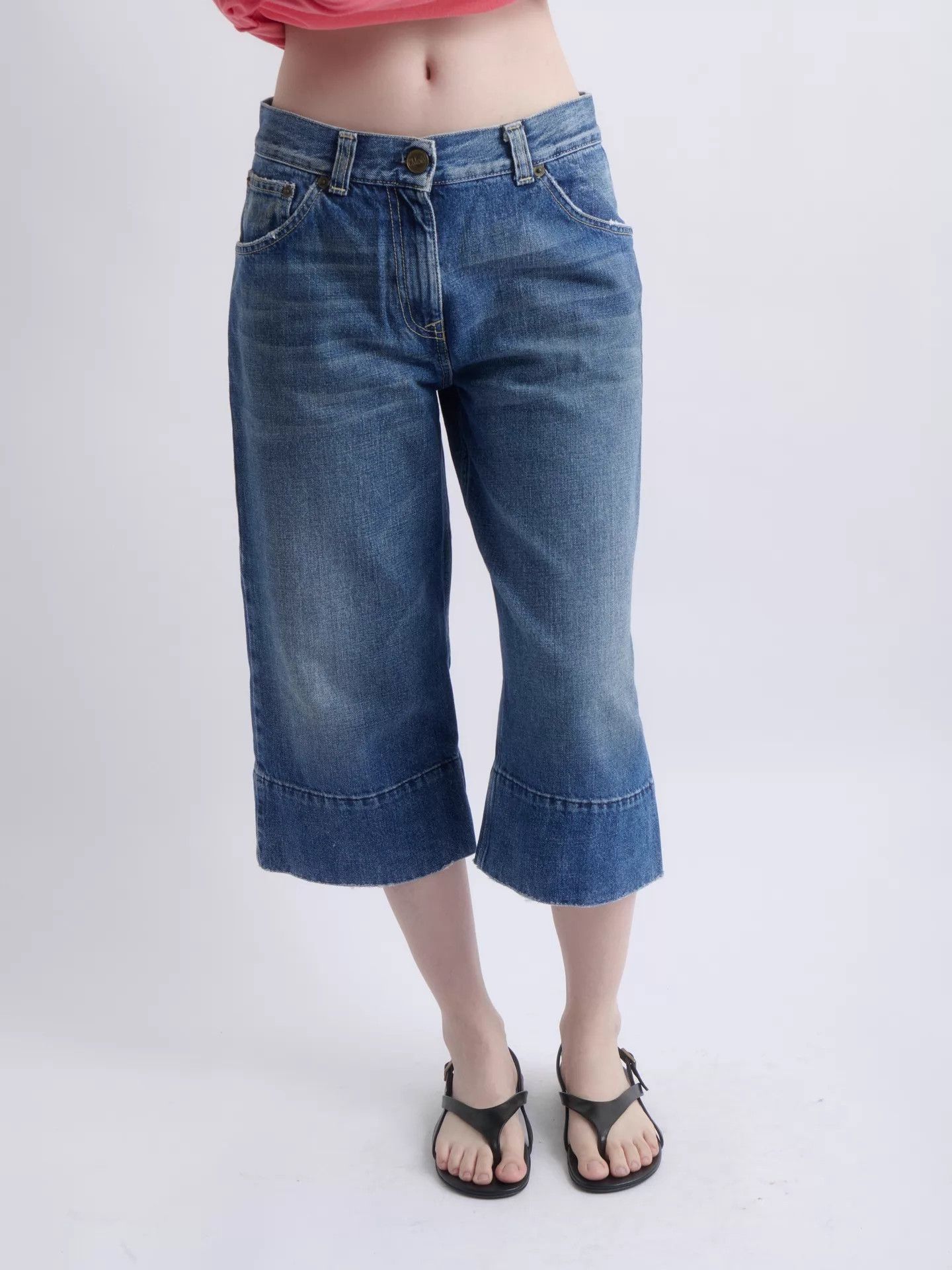 Chloe CHLOE Phoebe Philo 04ss Washed Denim Cropped Wide-Leg Pant Size 24" / US 00 / IT 34 - 6 Thumbnail