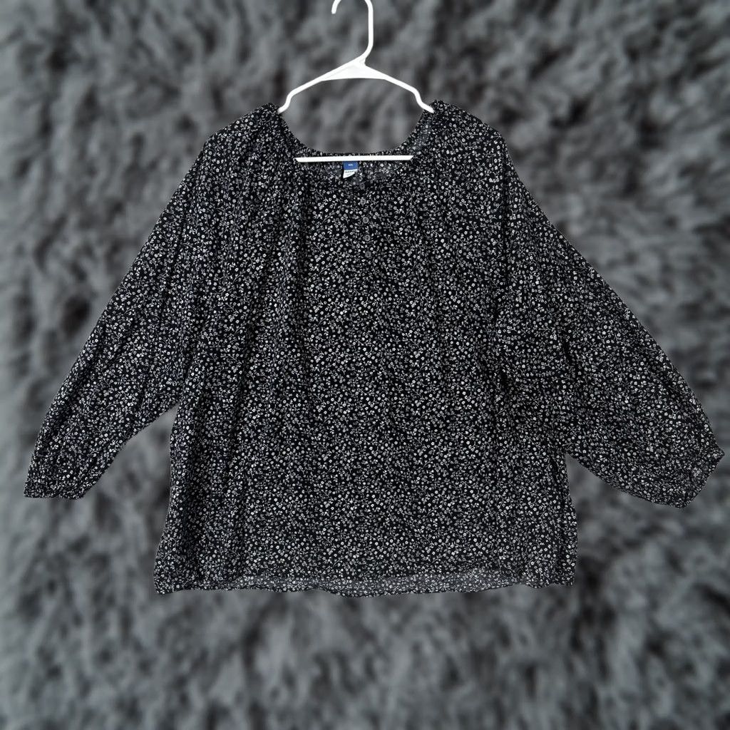 Old Navy Old Navy Blouse XXL Ditsy Floral Prairie Dark Cottagecore Boho Feminine Women Long Sleeve Round Neck Cotton Rayon Black Vintage: No Size XXL / US 16-18 / IT 52-54 - 1 Thumbnail