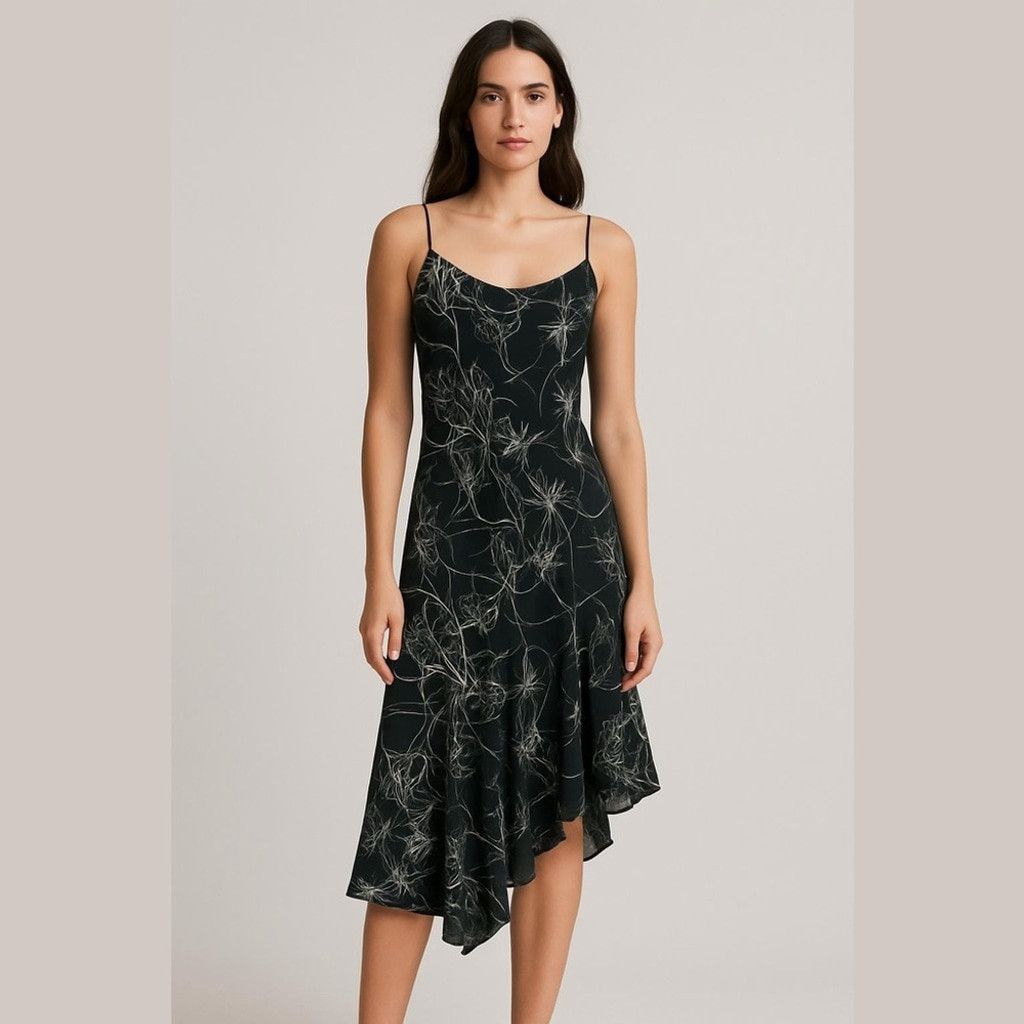 Other Y2K Vtg Black Floral Printed Cami Slip Bias Midi Dress 12/M Size M / US 6-8 / IT 42-44 - 1 Thumbnail