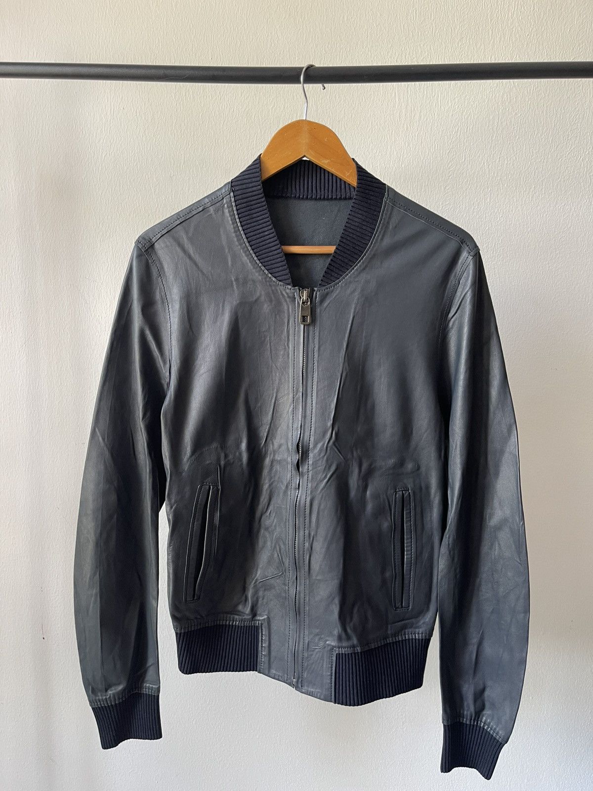 Dolce & Gabbana Dolce & Gabbana Navy Leather Bomber Jacket Size US S / EU 44-46 / 1 - 2 Thumbnail
