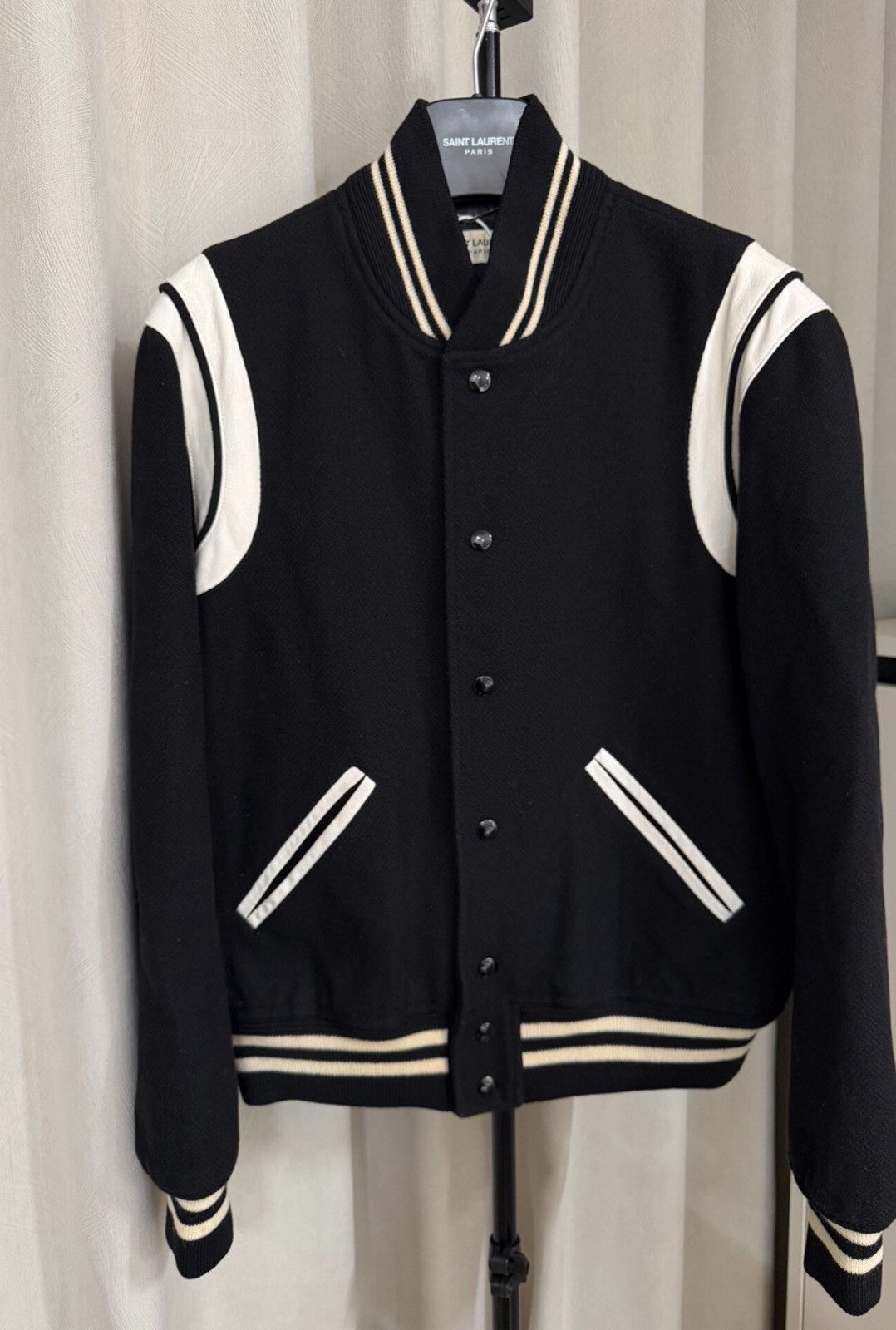 Saint Laurent Paris Saint Laurent 16FW Black & White Wool Varsity Jacket Size US M / EU 48-50 / 2 - 1 Thumbnail