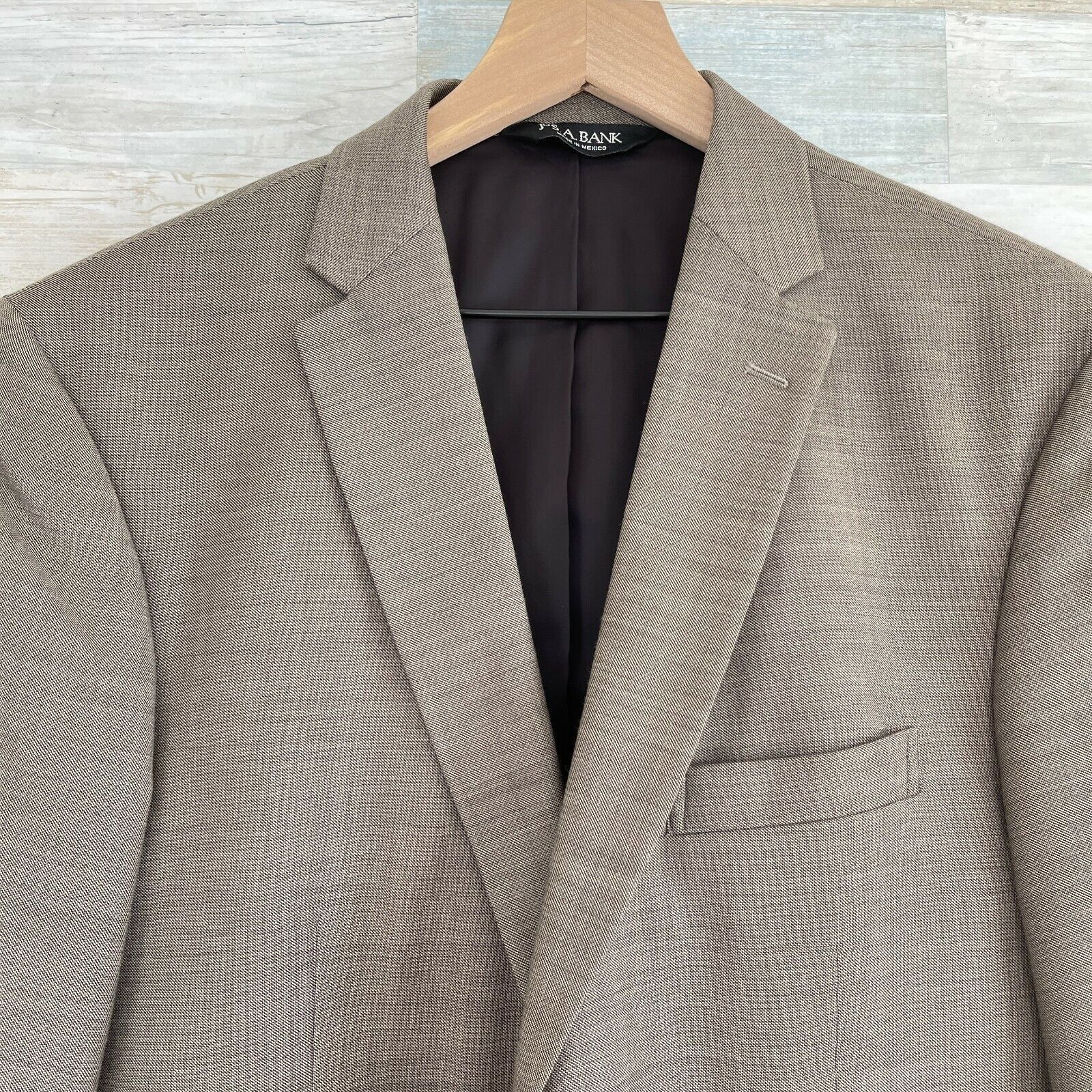 Jos A Bank Travelers Wool Suit Taupe Brown Slim Fit Mens 41R