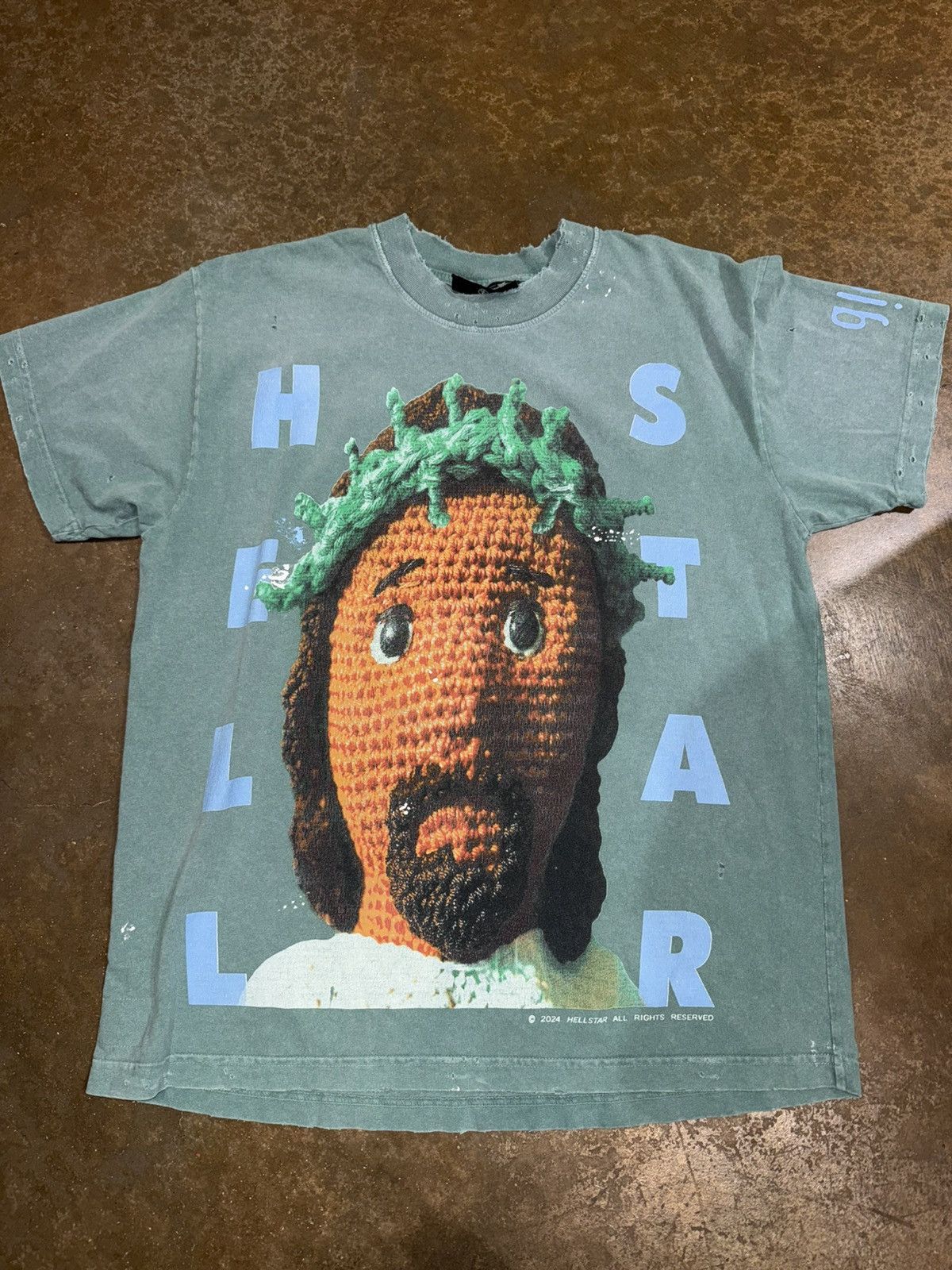 Hellstar crochet Jesus Tee green