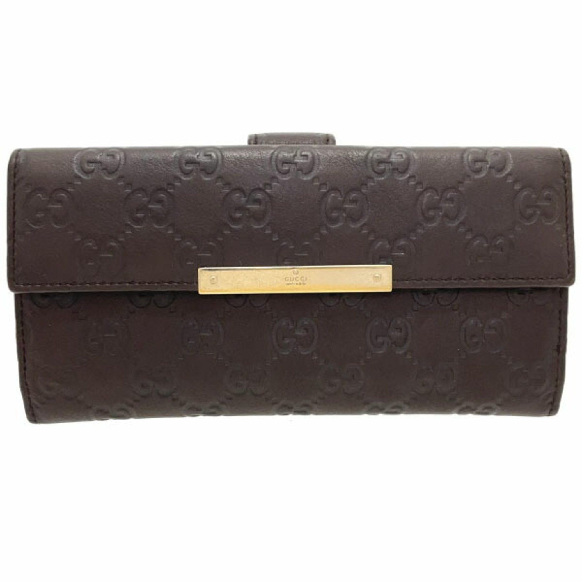 image of Gucci Long Wallet Shima Line W Leather Dark Brown 112715 Gucci GG Icon Plate Bi-Fold Kah-11279, Wom
