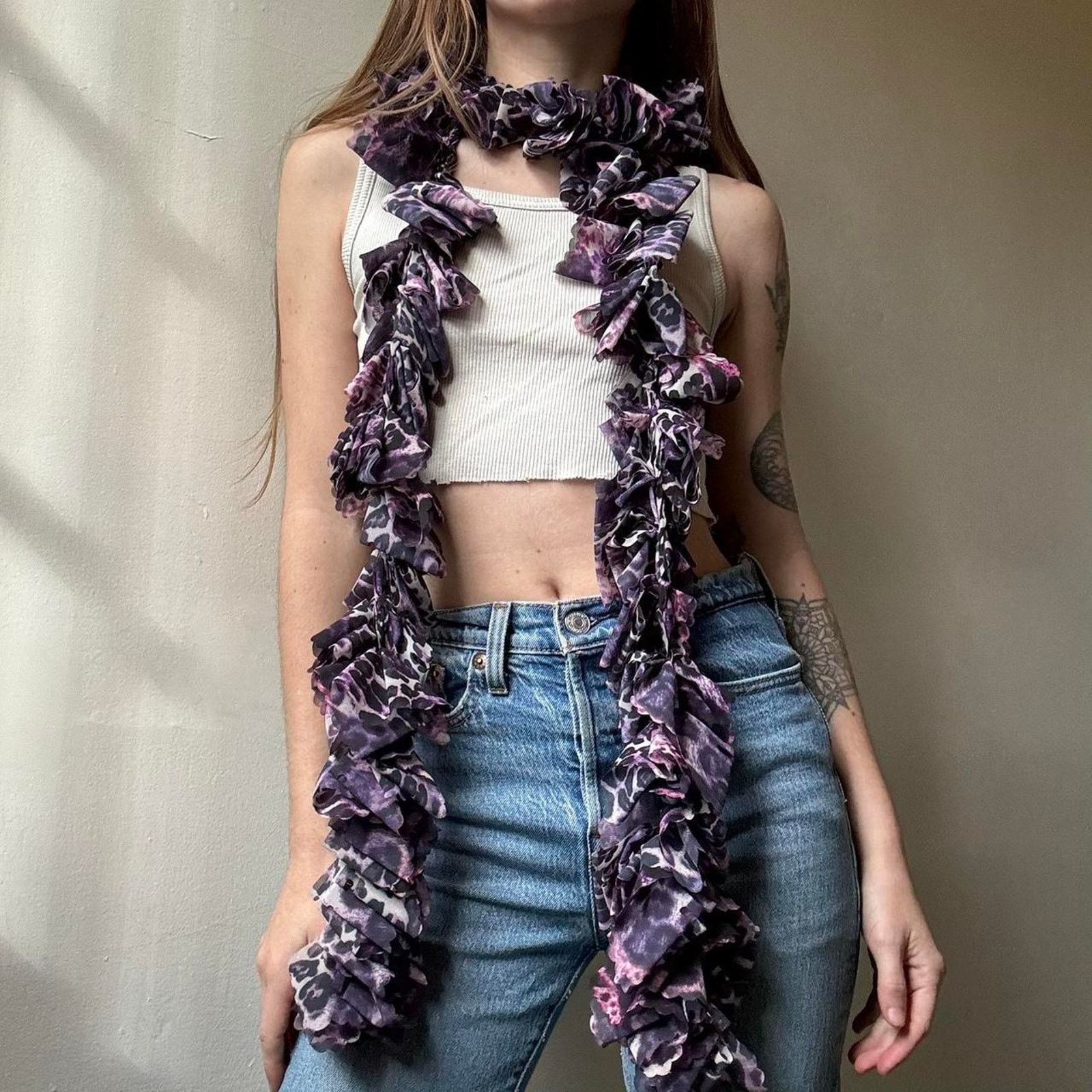 Other Vintage Purple Cheetah Print Skinny Scarf Y2K Accessory Size ONE SIZE - 1 Thumbnail