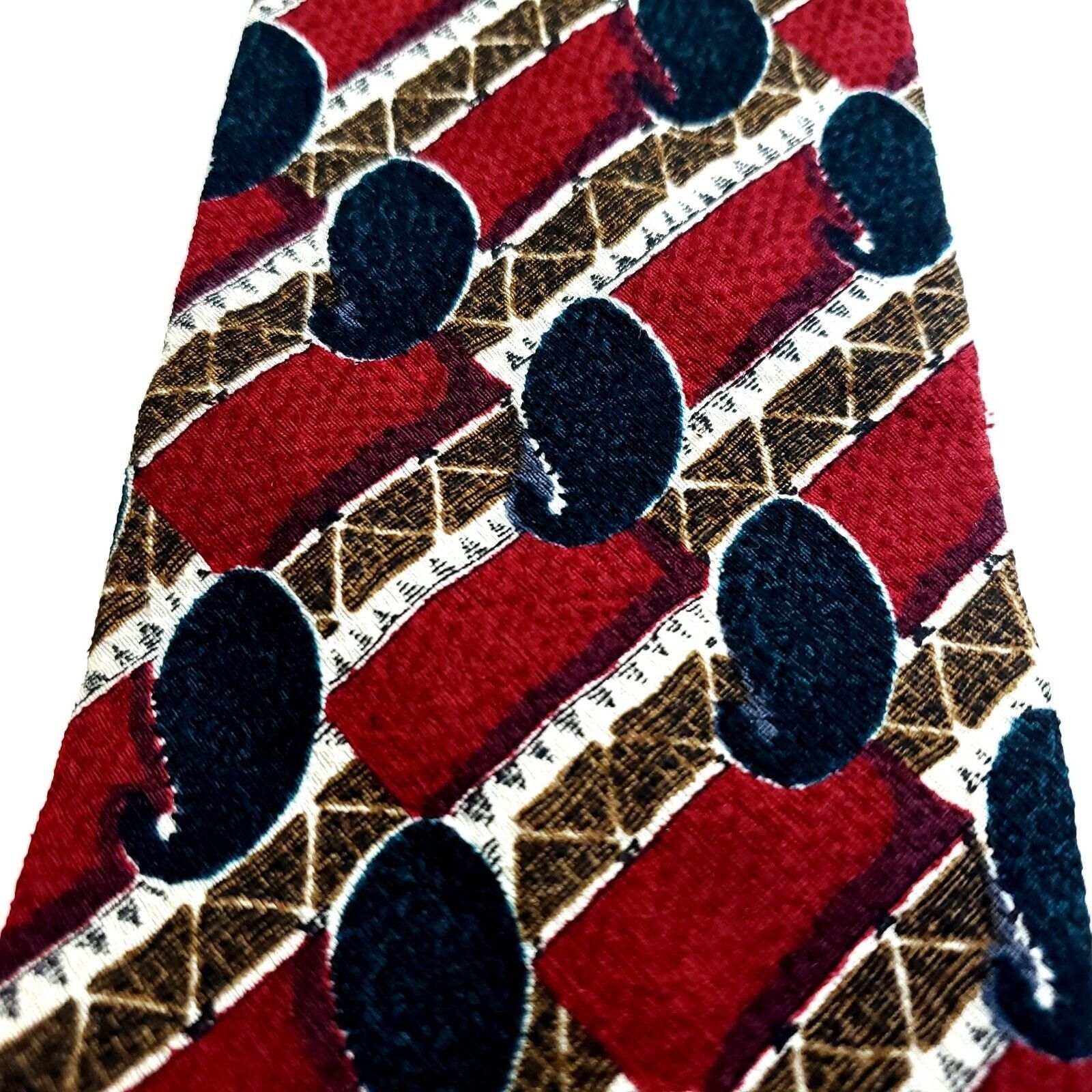 Tom James Tom James Red Brown Jacquard Print Short Abstract Silk Tie Size ONE SIZE - 2 Thumbnail