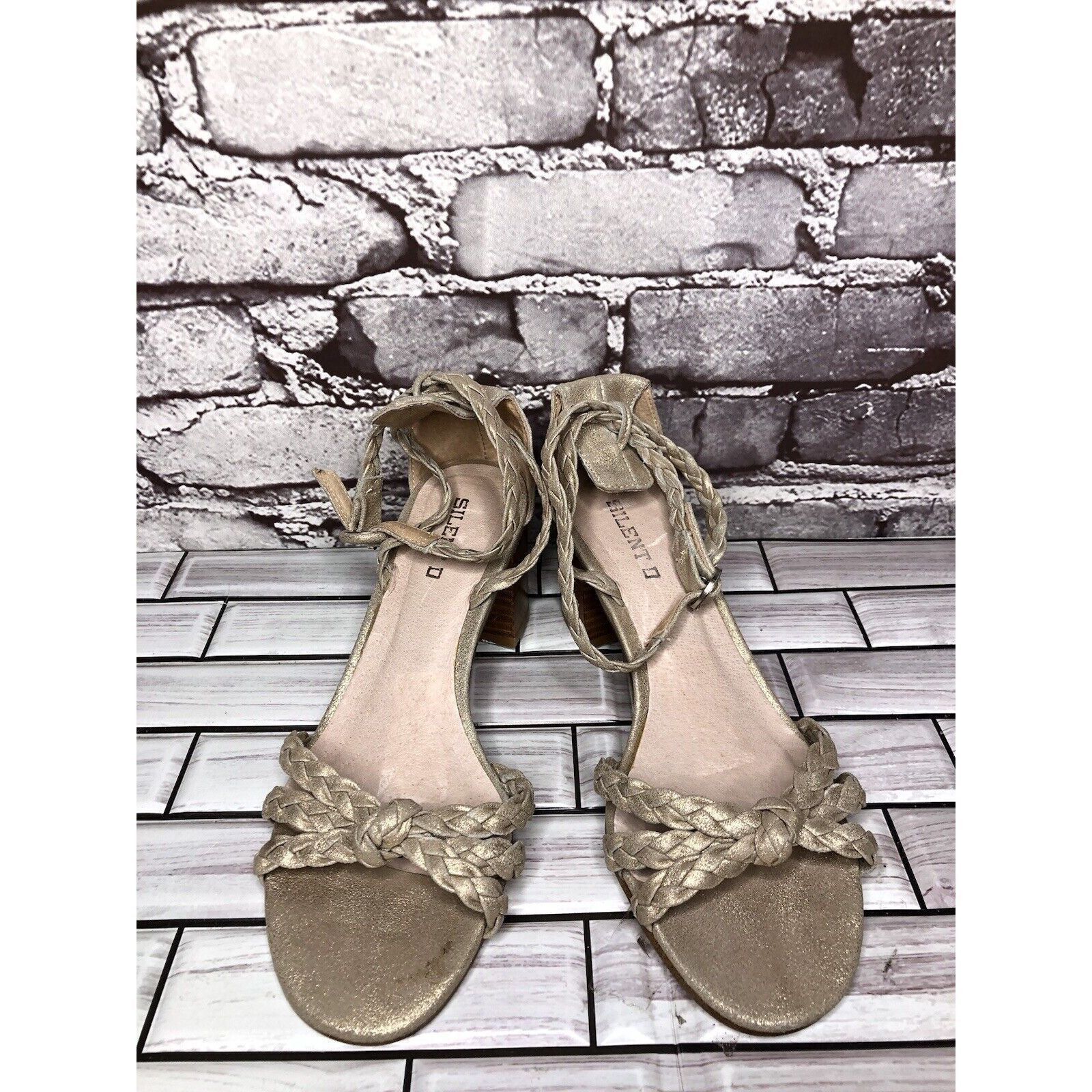 Other Silent D Raxiera Gold Braided Leather Block Heel Sandals Wom Size US 7.5 / IT 37.5 - 2 Thumbnail