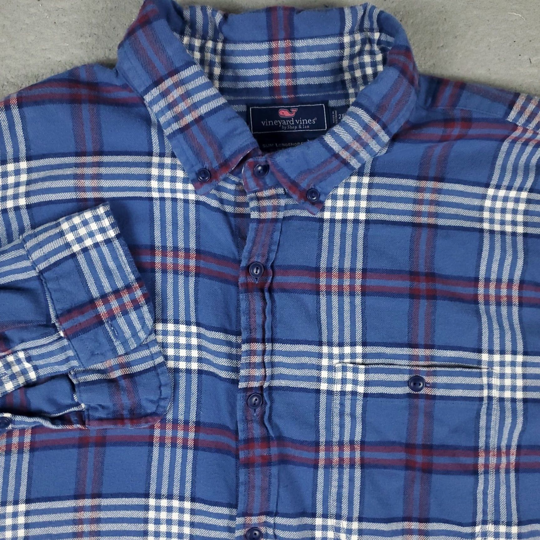 Vineyard Vines Vineyard Vines Shirt Mens 2XL Blue Plaid Flannel Button-Up Long Sleeve Size US XXL / EU 58 / 5 - 2 Thumbnail