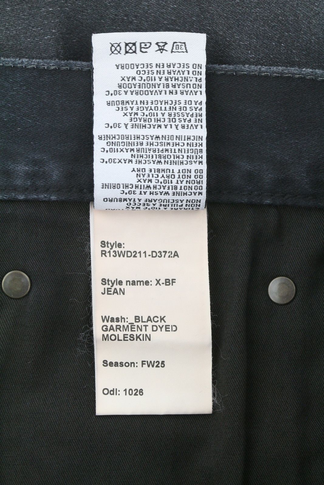 R13 X-BF 29 Black Garment Dyed Moleskin Faded Ankle FW25 86628 Size 29" - 9 Thumbnail