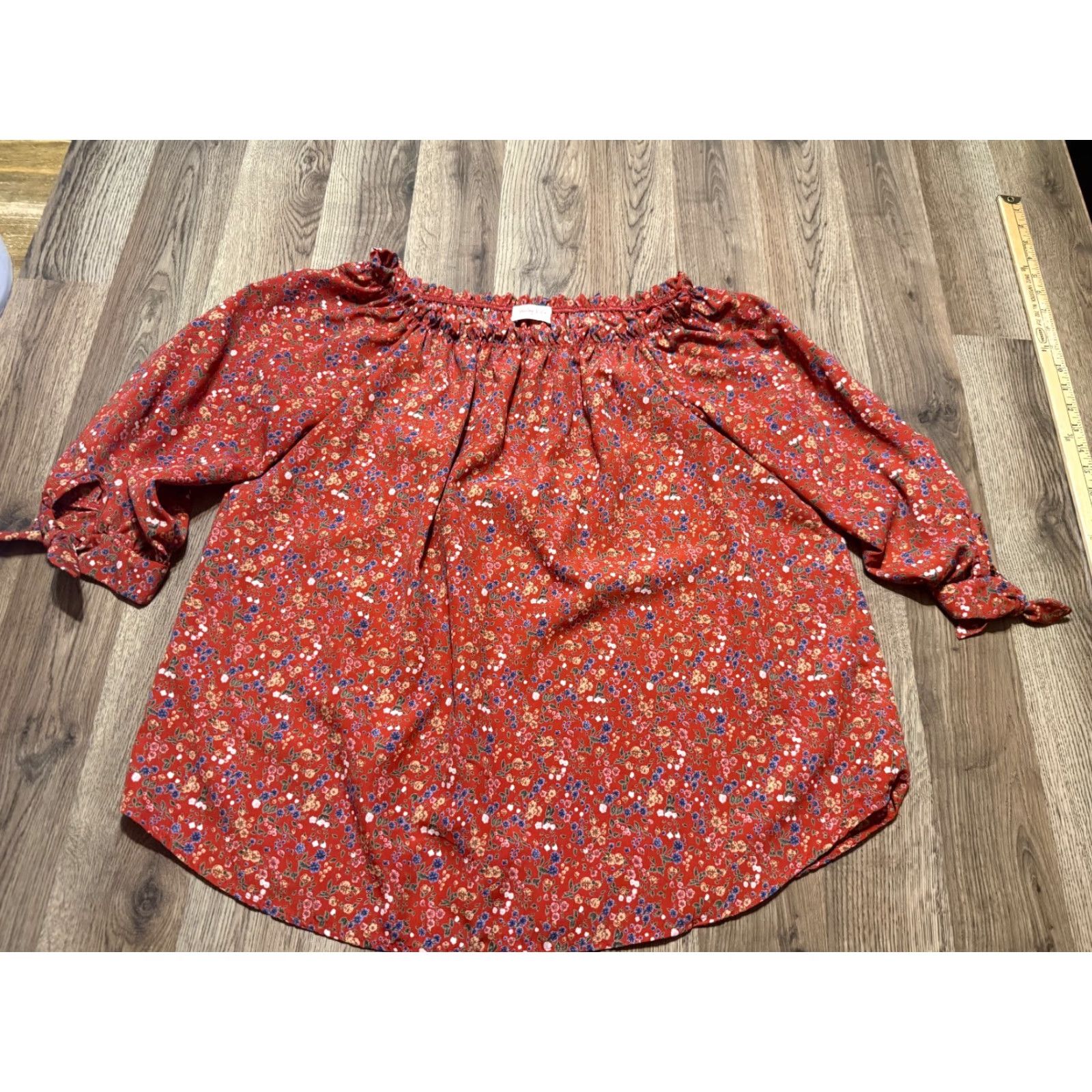 Vintage Hailey & Co. Blouse Women L Orange Floral 3/4 Sleeve Pullover Casual Regular Modern Lightweight Polyester Rayon Size L / US 10 / IT 46 - 2 Thumbnail