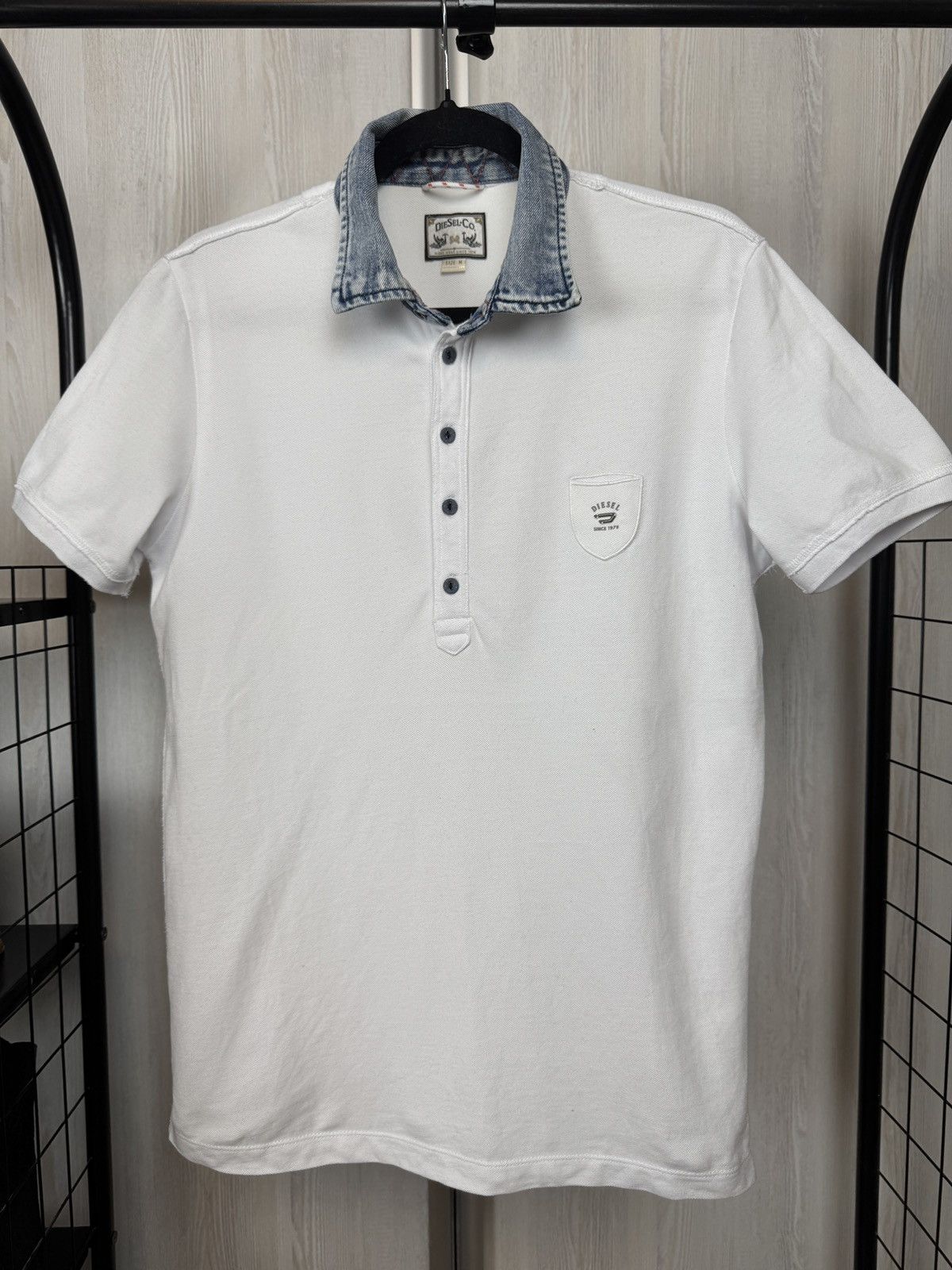 Diesel Diesel vintage y2k white polo with denim collar Size US M / EU 48-50 / 2 - 2 Thumbnail