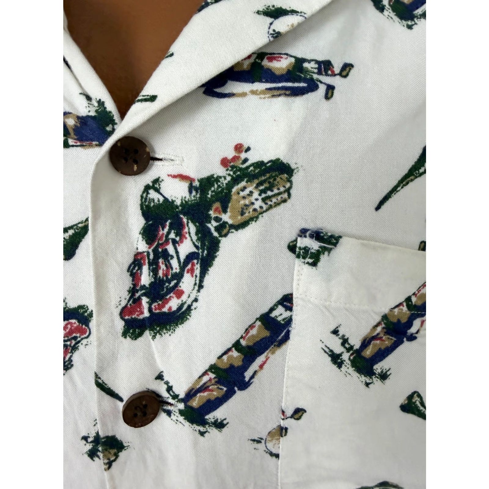 Vintage VINTAGE Halifax Outfitters Golf Shirt Men M White Graphic Print 90s Hawaiian Hipster Outdoor Sports Lightweight Rayon Coffees? Size US M / EU 48-50 / 2 - 4 Thumbnail