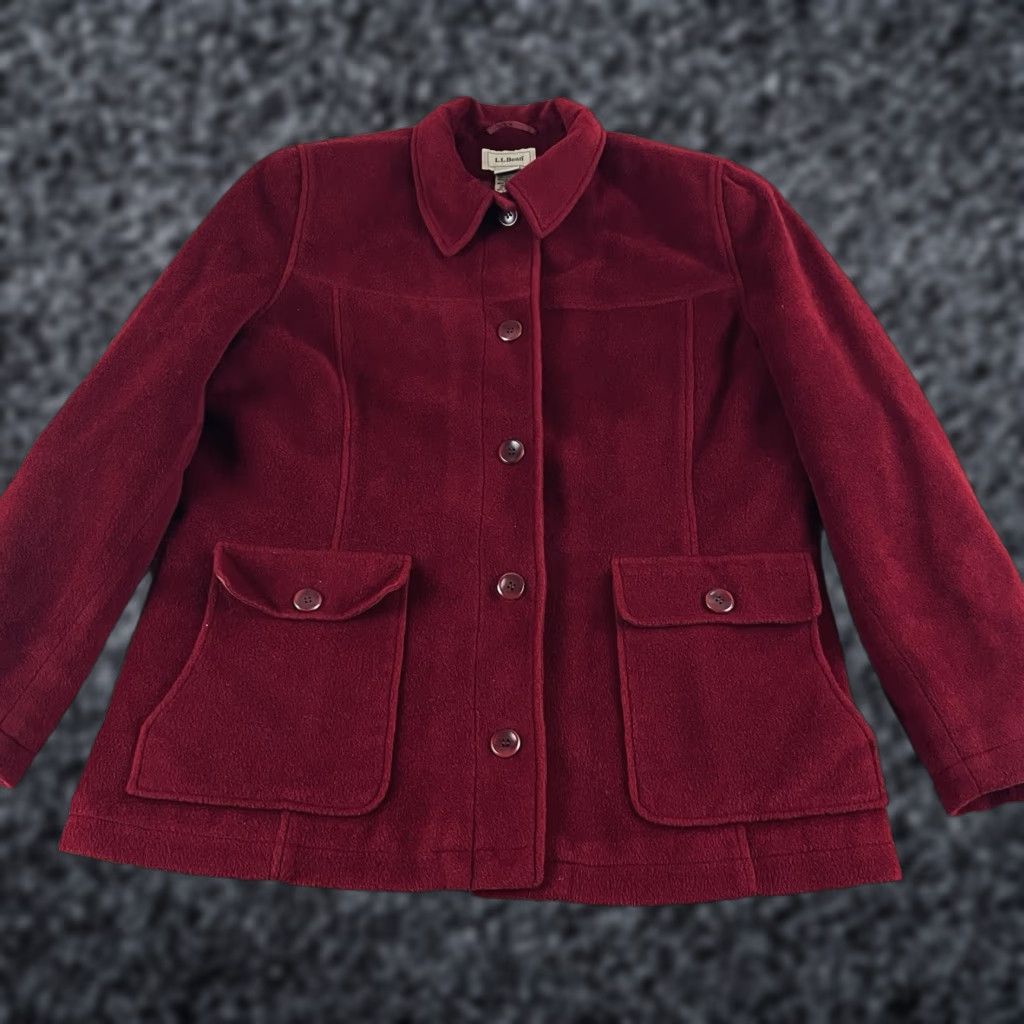Vintage L.L. Bean Coat Women’s Large Wool Blend Button Cozy Fleece Chore Barn R1 Jacket/Coat Mid-Length Long Sleeve Red Size L / US 10 / IT 46 - 1 Thumbnail