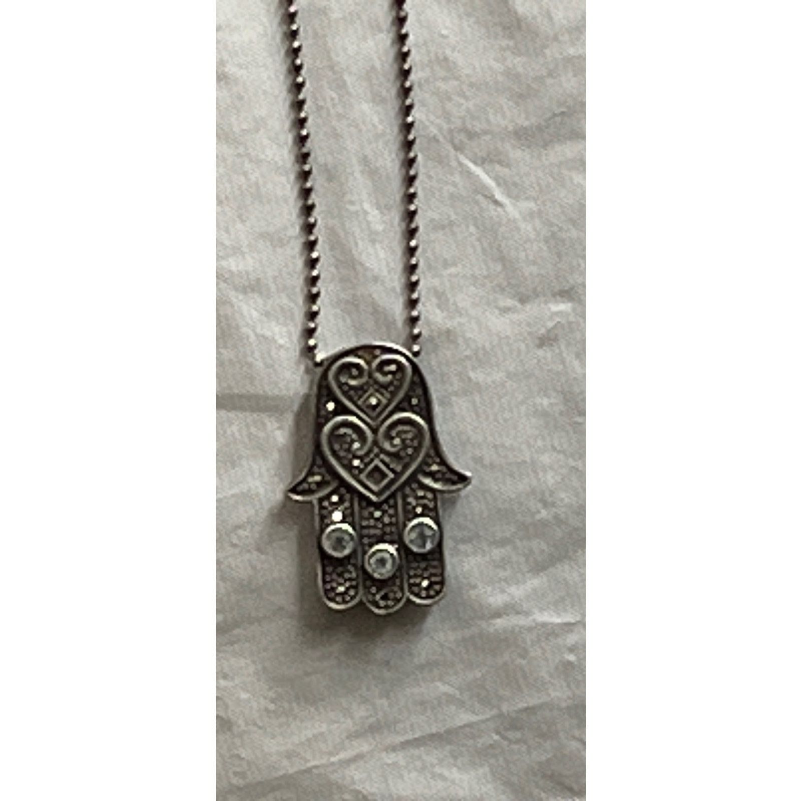 Other Vintage 925 Silver Hamsa Hand heart pendant Brooch necklace Size ONE SIZE - 6 Thumbnail