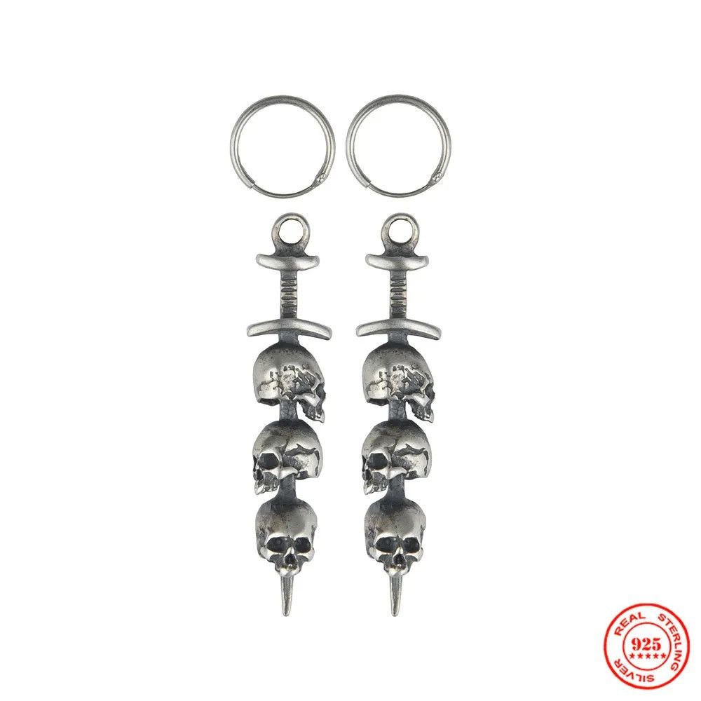 Jewelry Sword Piercing Skull Drop Earrings Charms 925 Sterling Gift Size ONE SIZE - 5 Thumbnail