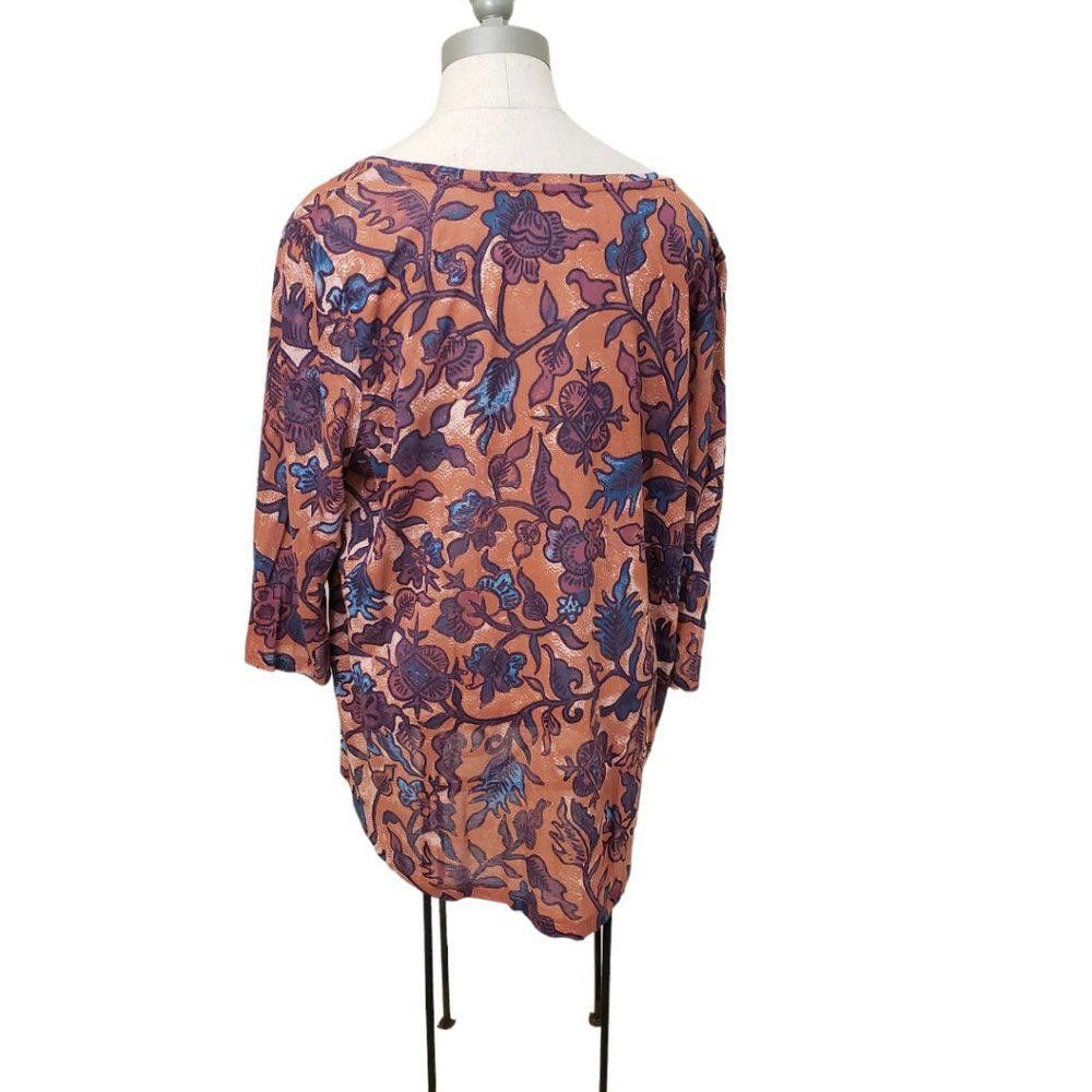 Designer CT426 Peruvian Connection Ladies Rust Floral Blouse L Size L / US 10 / IT 46 - 2 Thumbnail
