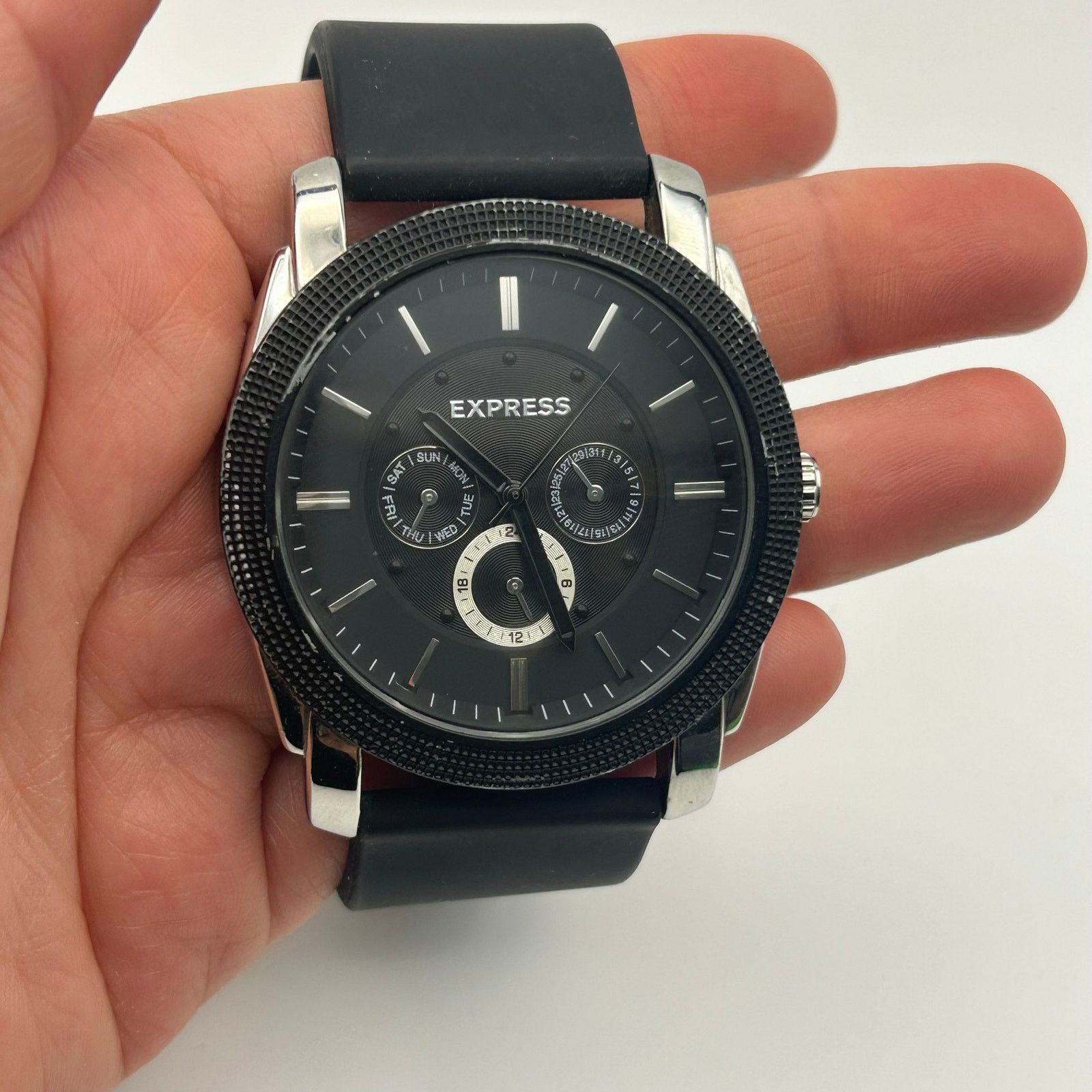Express Express Black Silver St. Steel Men’s Analog Watch Size ONE SIZE - 7 Thumbnail