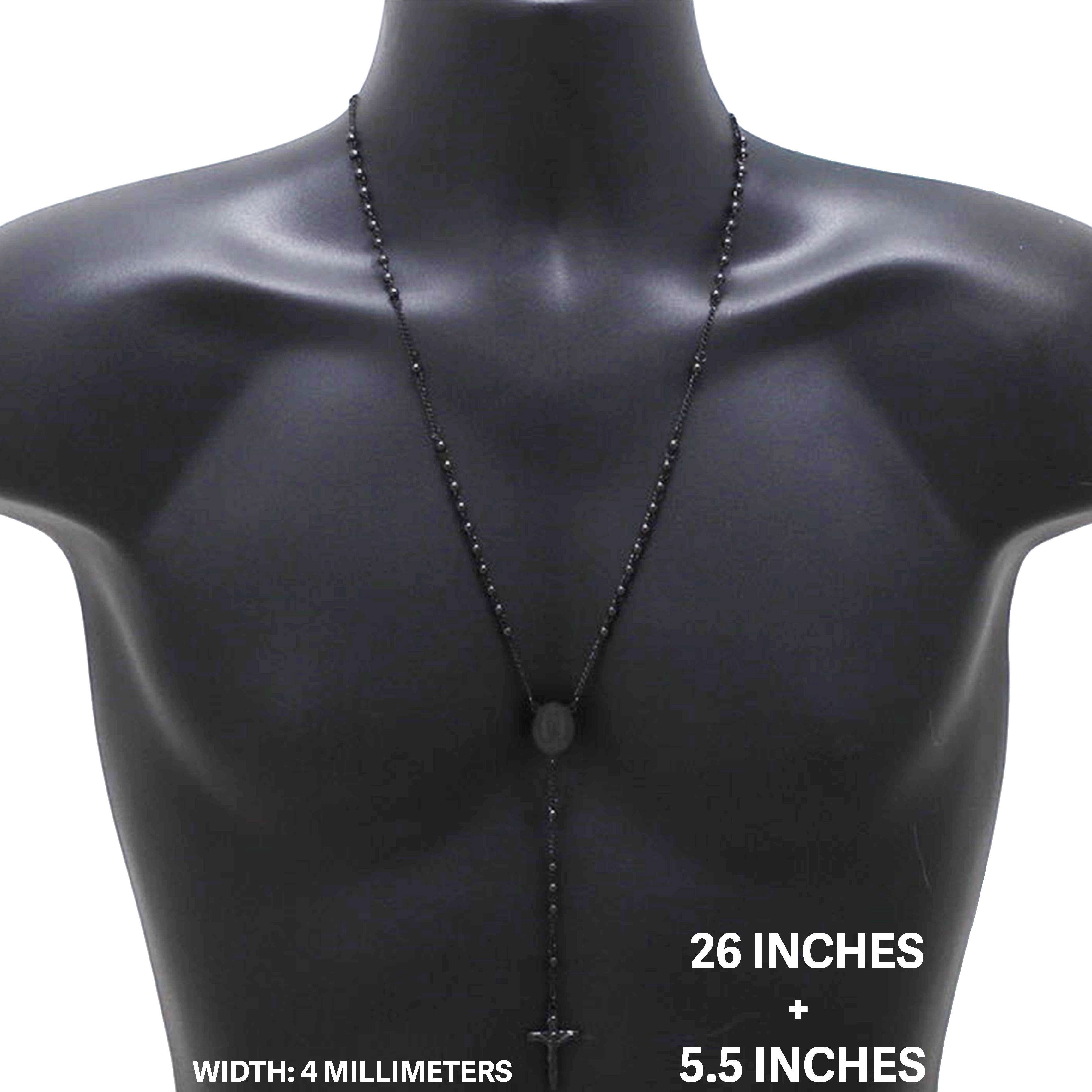 Other 316L Stainless Steel Black 4mm Rosary Necklace 26”+5.5” Size ONE SIZE - 1 Thumbnail