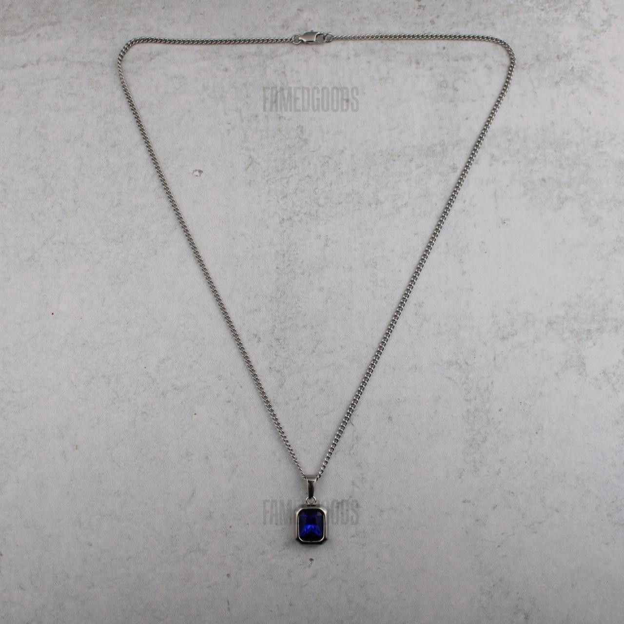 Jewelry Silver Sapphire Cubic Zirconia Pendant Chain Necklace Size ONE SIZE - 6 Thumbnail