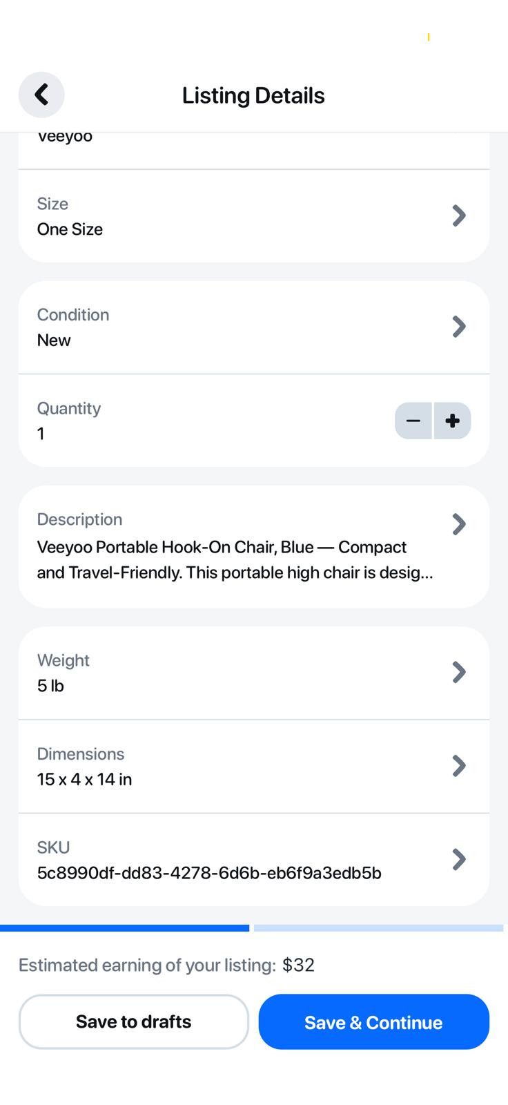 Other NEW Veeyo Portable Chair COD 7 Size ONE SIZE - 3 Thumbnail