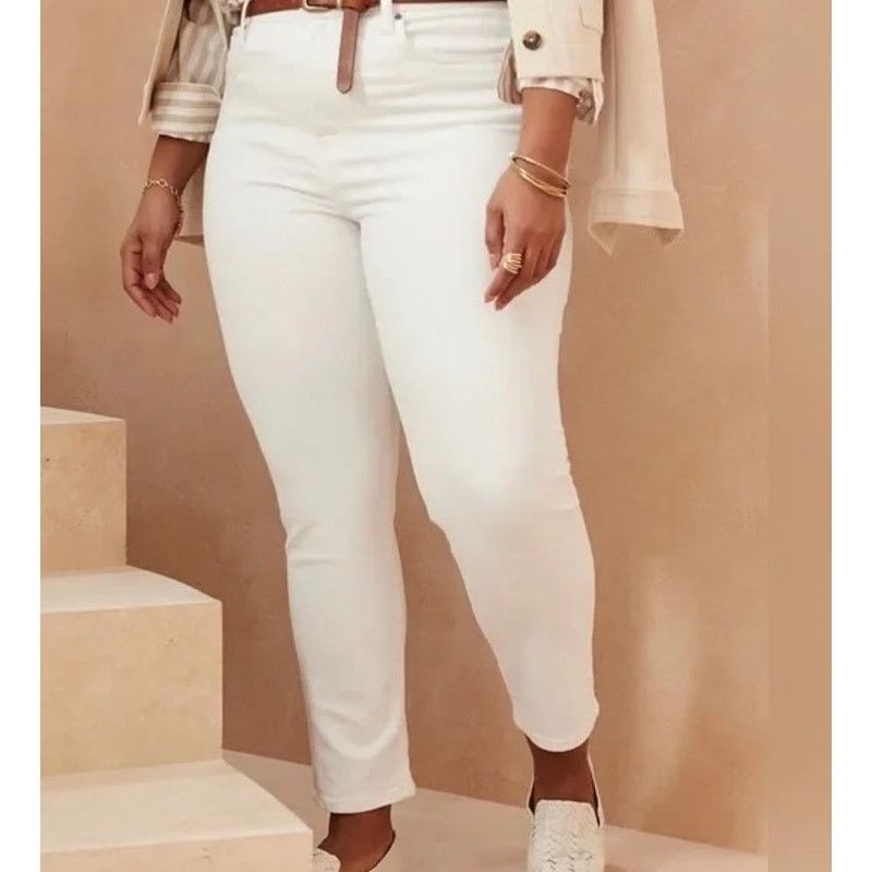 American Eagle Outfitters AMERICAN EAGLE White High Waist Mom Jeans Sz 24W Size 42" / US 20 - 1 Thumbnail
