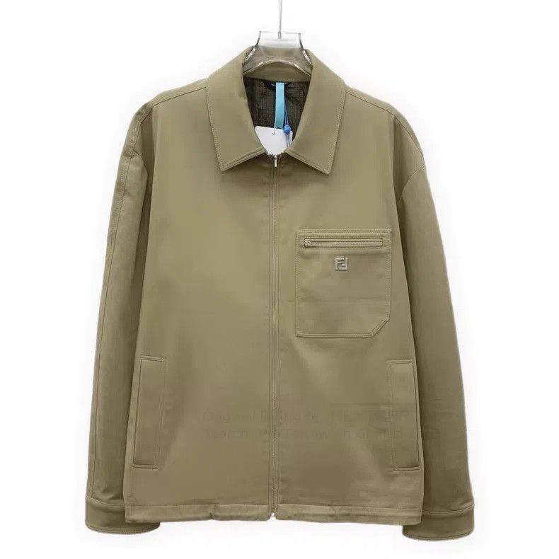 Fendi Fendi Khaki logo lapel cotton zip jacket Size US M / EU 48-50 / 2 - 1 Thumbnail