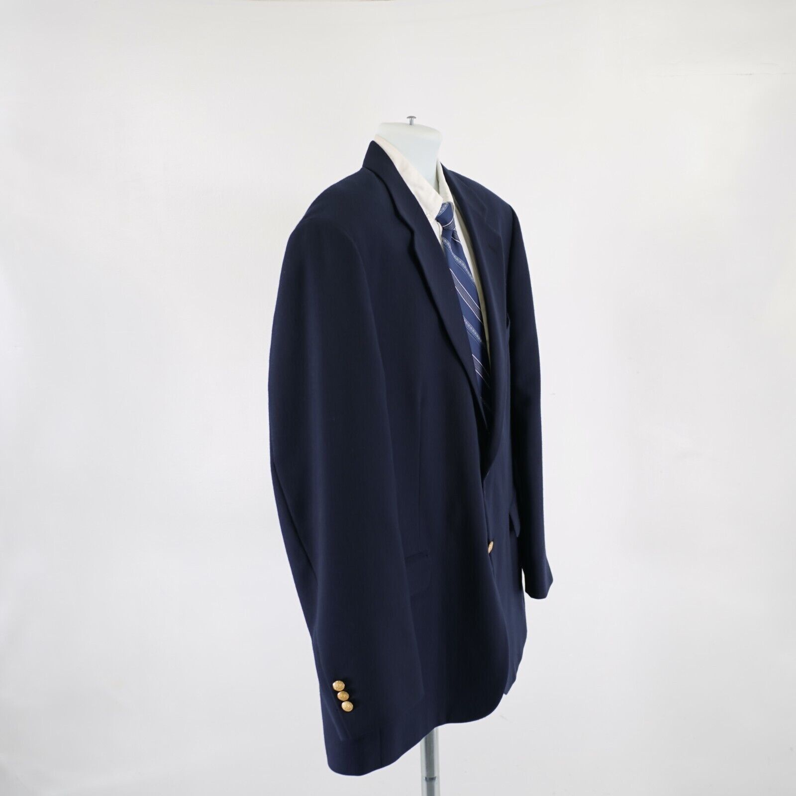 Stafford Stafford Worsted Wool Blend Blue 2 Gold Button 44L / Slim 46 Size 44L - 8 Thumbnail