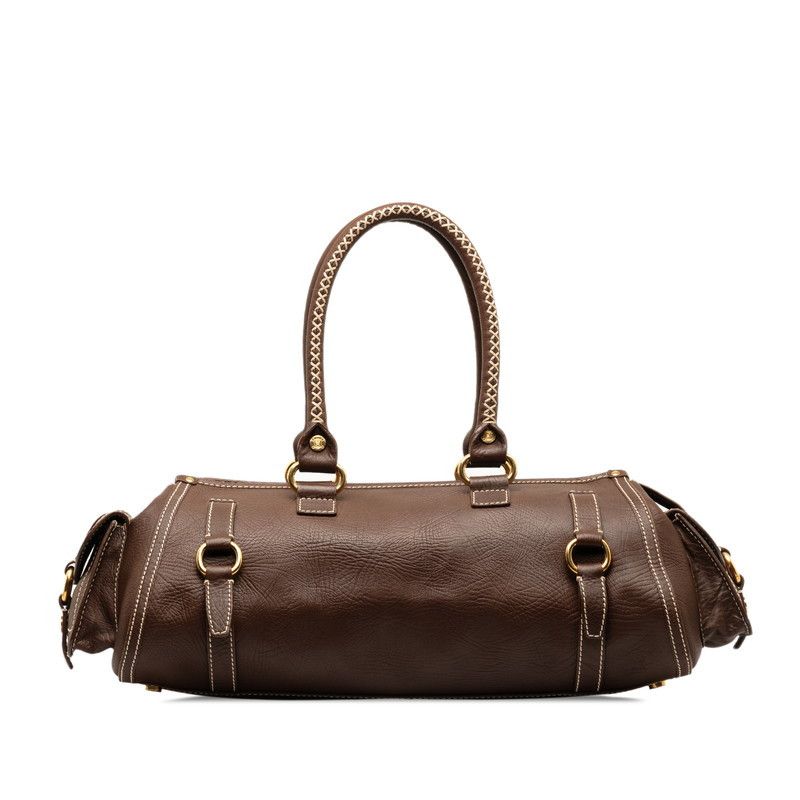 image of Celine Leather Boston Bag in Brown, Women's