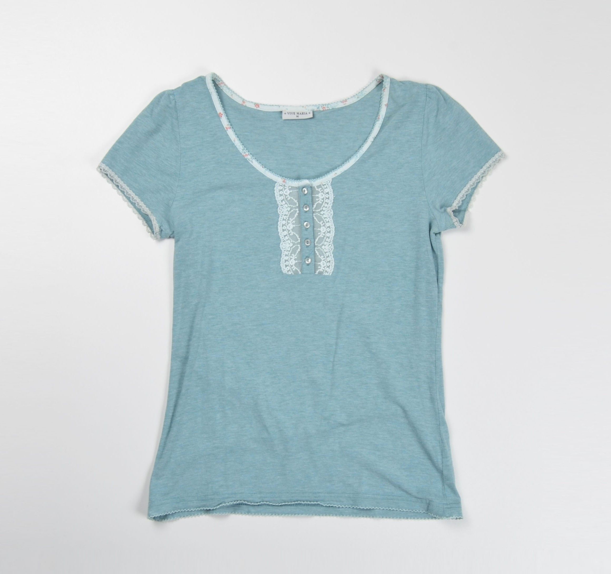 Vintage Vive Maria Y2K Cottagecore Blue Short Sleeve T-shirt Size M / US 6-8 / IT 42-44 - 4 Thumbnail