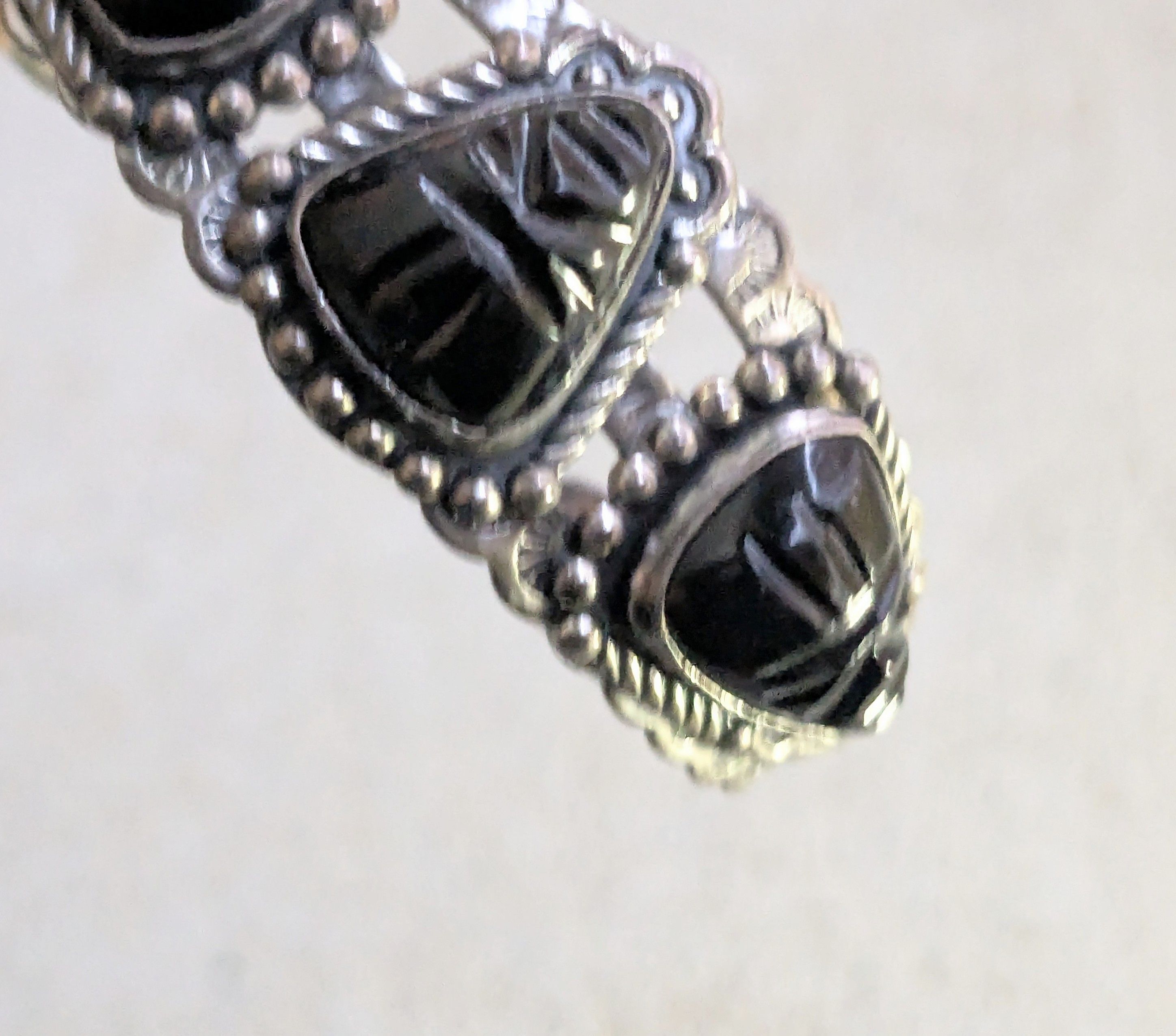 Jewelry Vintage Sterling Silver Bracelet Black Mask Mexico Cuff Size ONE SIZE - 4 Thumbnail