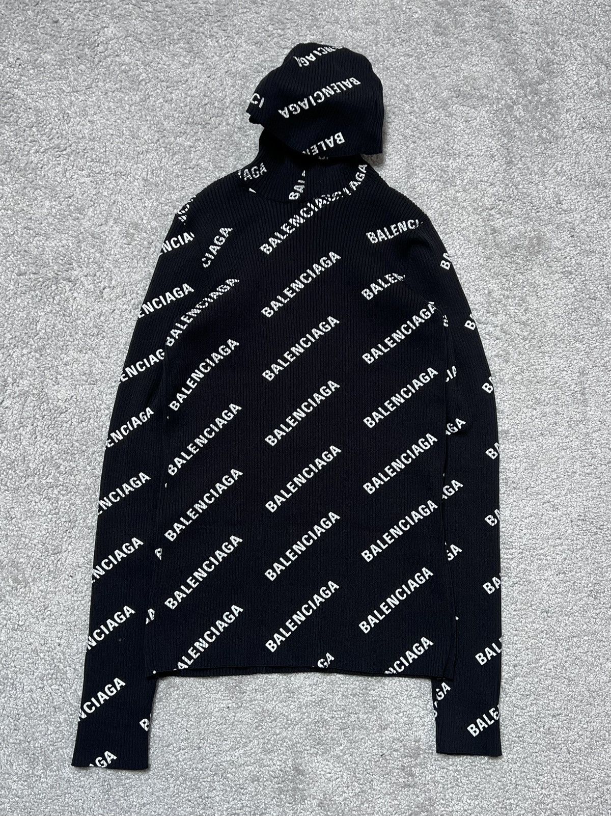 Balenciaga Balenciaga Monogram Ribbed Balaclava Turtleneck Hoodie Size US L / EU 52-54 / 3 - 3 Thumbnail