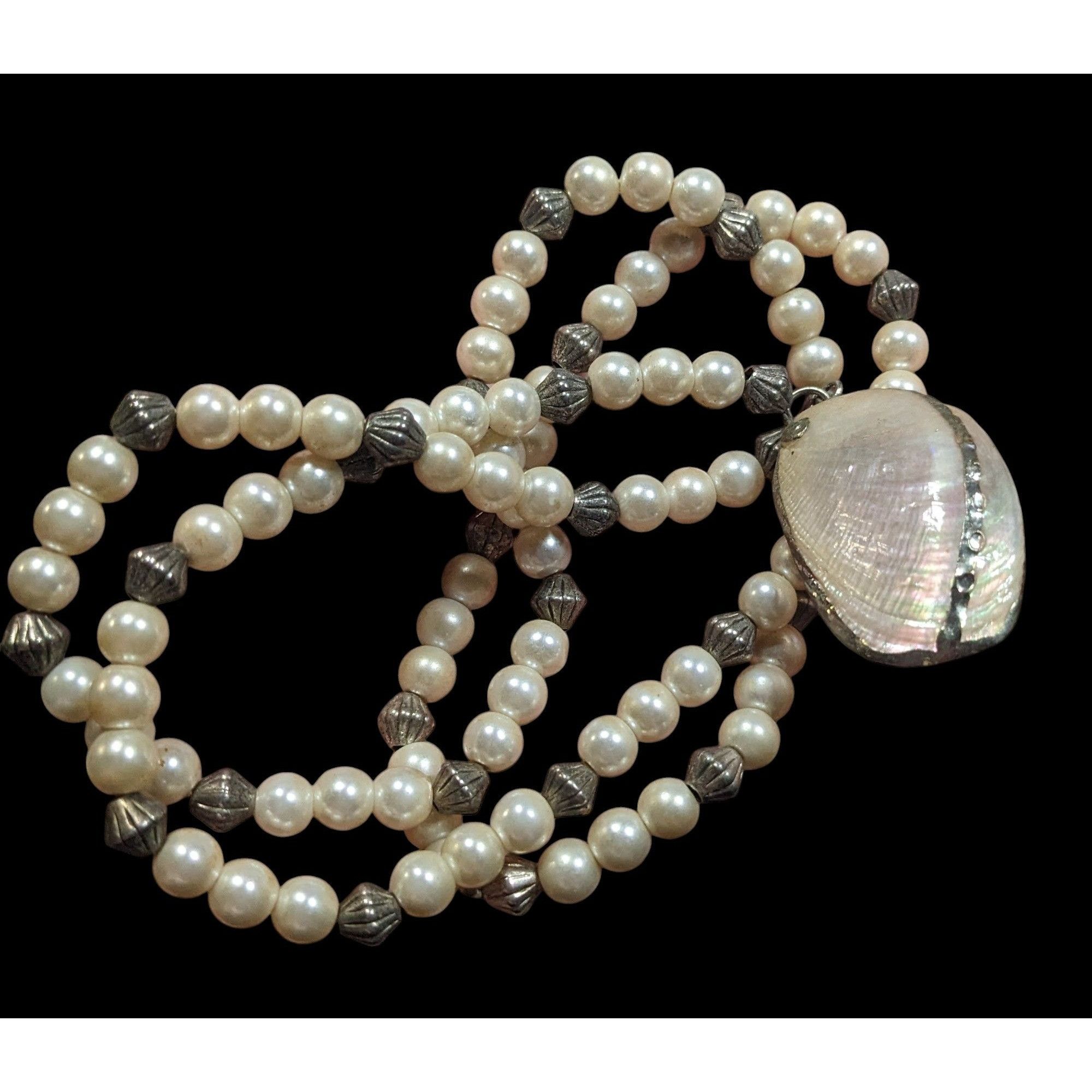 Other Vintage Mermaidcore Faux Pearl Silver Tone And Real Shell Pe Size ONE SIZE - 2 Thumbnail