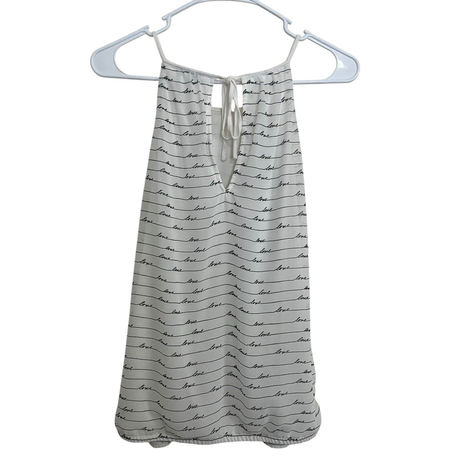 Express Express | Ivory White Halter Tie Back Love Print Top Chiffon Size M / US 6-8 / IT 42-44 - 4 Thumbnail
