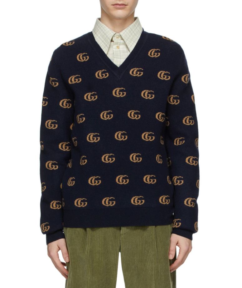 Gucci Gucci Unisex V-Neck Jacquard GG Wool Sweater XS like S/M Size US XS / EU 42 / 0 - 1 Thumbnail
