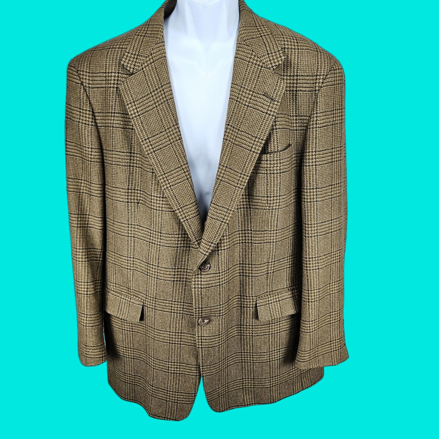 Austin Reed VINTAGE Austin Reed Brown Houndstooth 2 Button Vented Notch Blazer Sport Coat US 44R Mens Size 44R - 1 Thumbnail