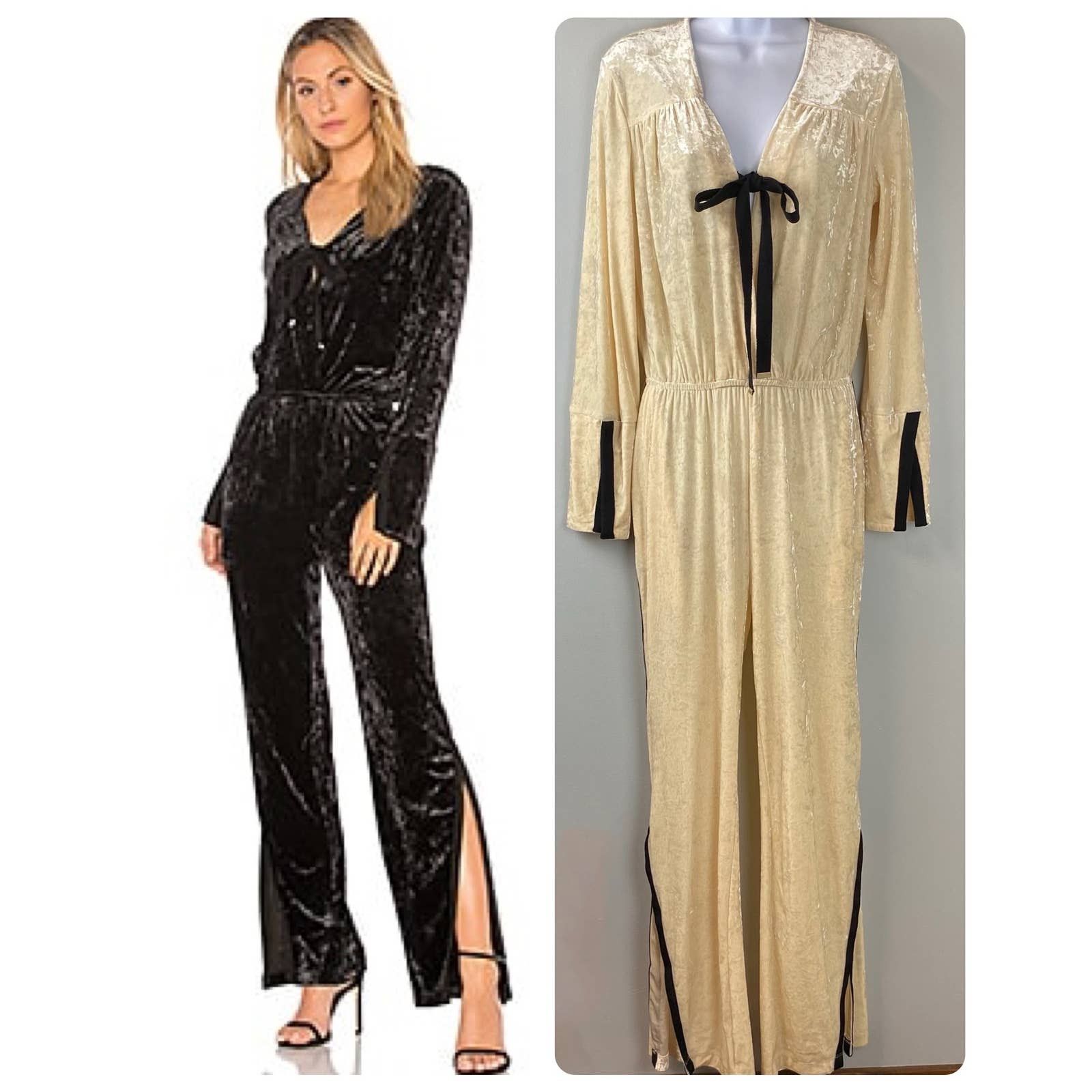 NEW We Are HAH Cream Velvet Jump On It Jumpsuit Large