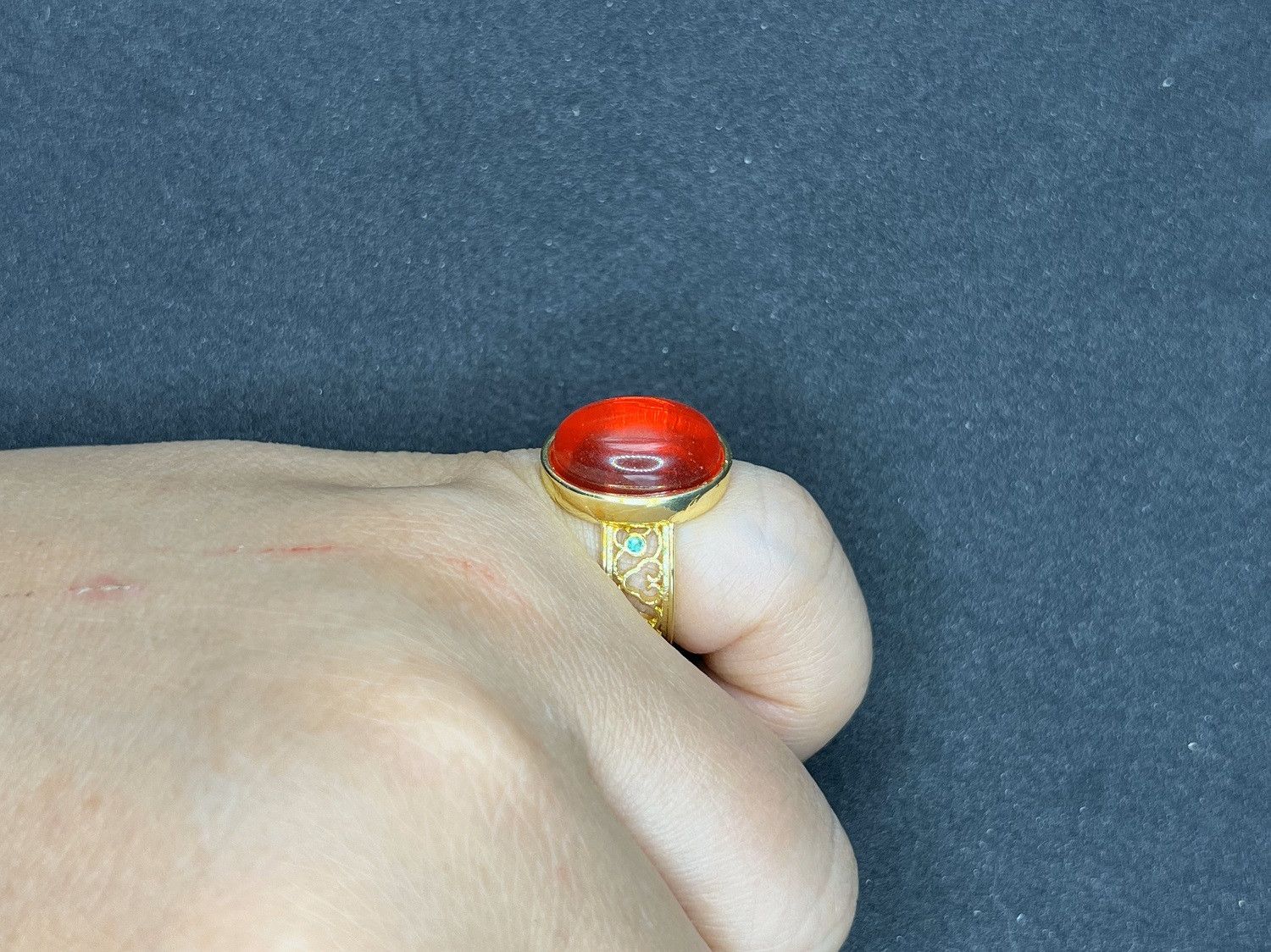 Jewelry Red Crystal Gold Open Back Ring - Size 6.5 Size ONE SIZE - 6 Thumbnail