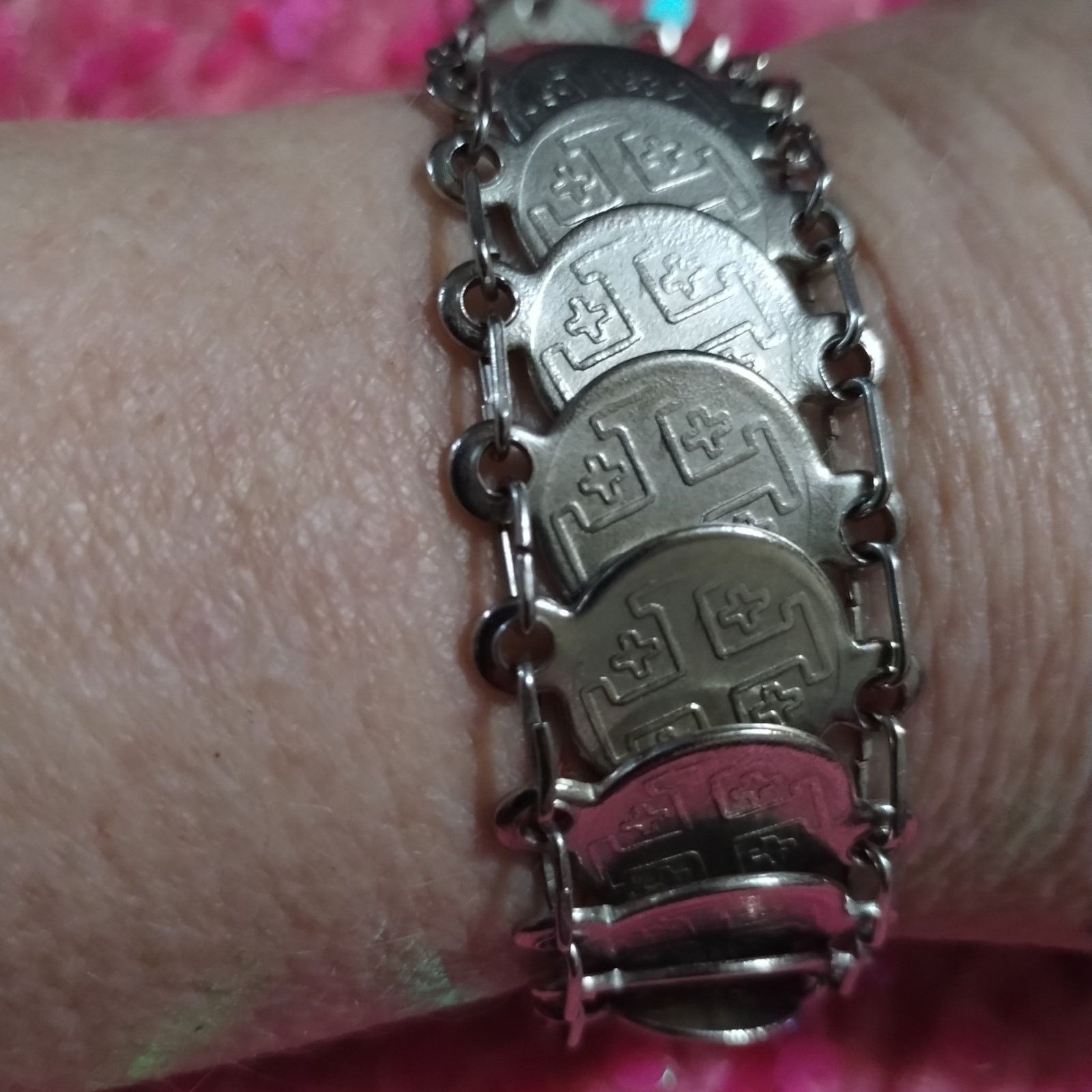 Vintage Beautiful vintage Jerusalem coin silver hook bracelet Size ONE SIZE - 2 Thumbnail