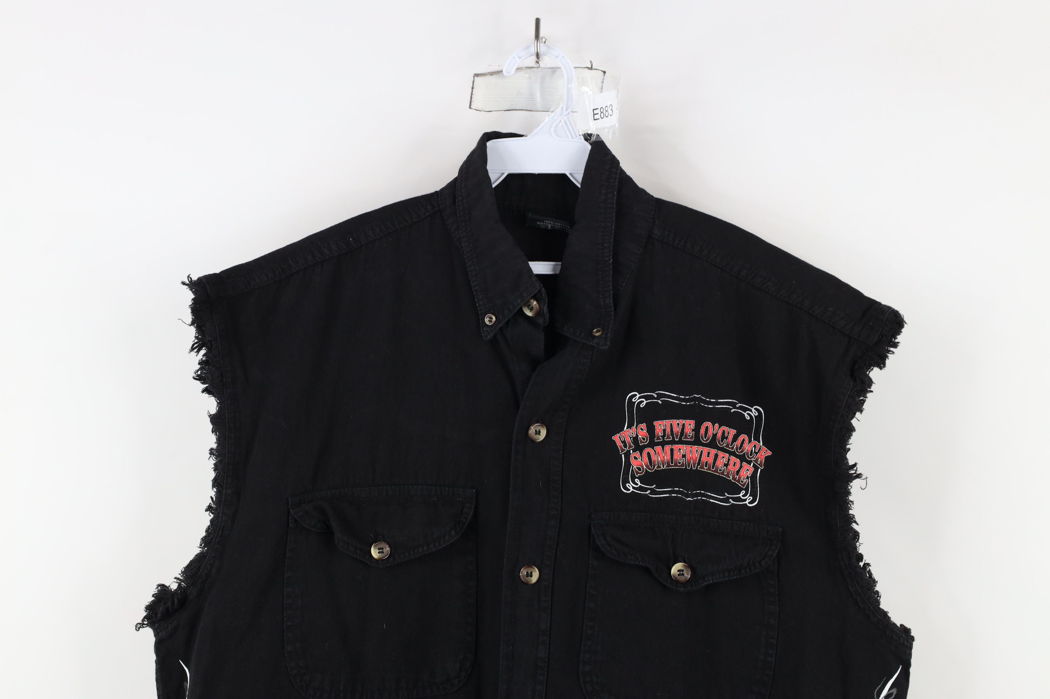 Vintage Vintage 90s Y2K Tribal Motorcycle Cut Off Denim Button Shirt Size US L / EU 52-54 / 3 - 2 Thumbnail