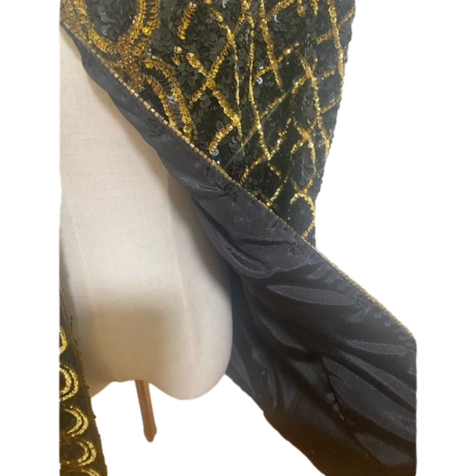 Designer VTG niteline silk SEQUIN beaded jacket gold black kazar Size L / US 10 / IT 46 - 9 Thumbnail