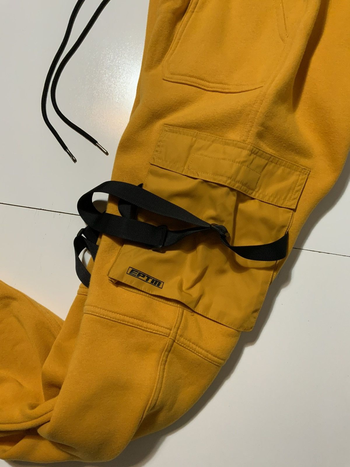 EPTM. EPTM Mustard Yellow Black Straps Cargo Fleece Sweatpants. Size US 32 / EU 48 - 10 Thumbnail