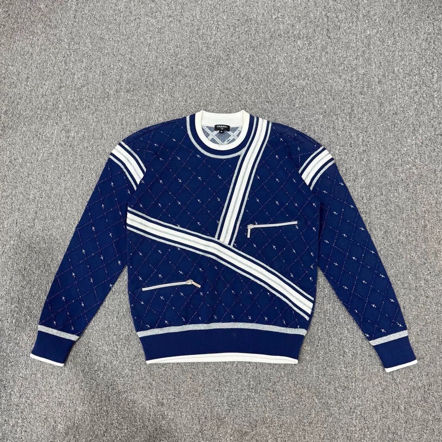 Chanel Chanel 16S Airport zip glitter knit sweat blue white 38 Size S / US 4 / IT 40 - 1 Thumbnail