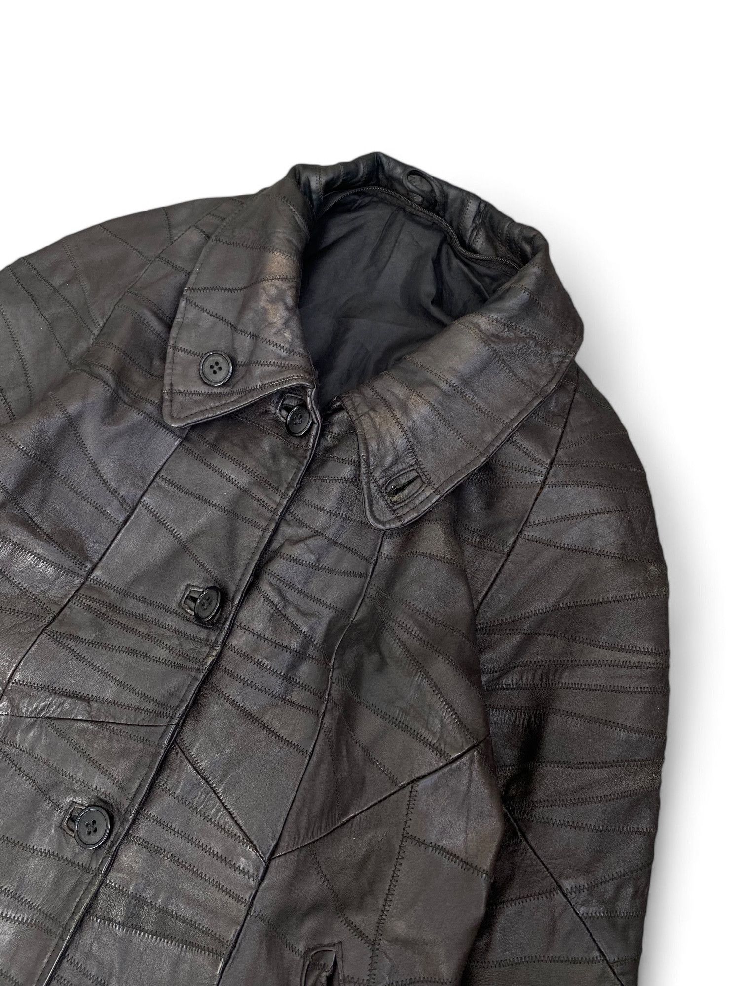 Genuine Leather Vintage Leather Patchwork Trench Jacket Matrix Opium Y2K Size XXL / US 16-18 / IT 52-54 - 4 Thumbnail