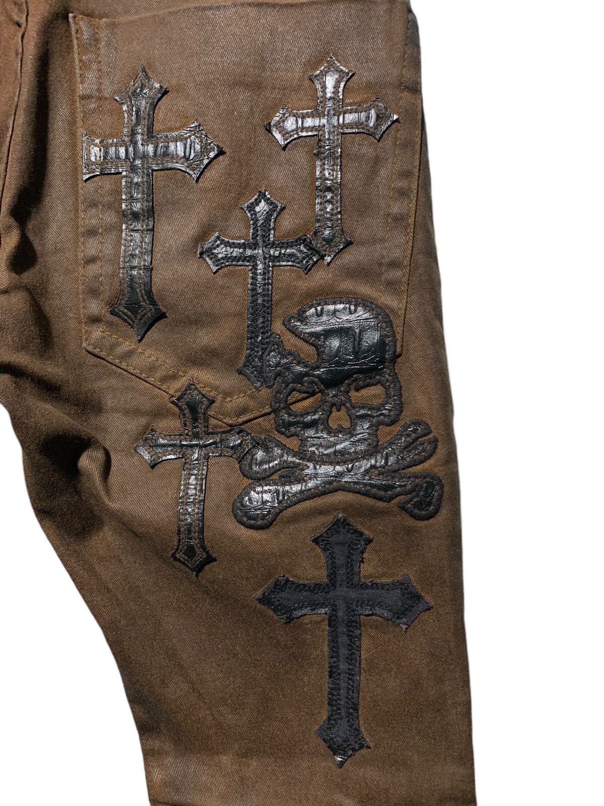 14th Addiction Cloud72 side laces cross skull patches brown wax denim Size US 27 - 9 Thumbnail